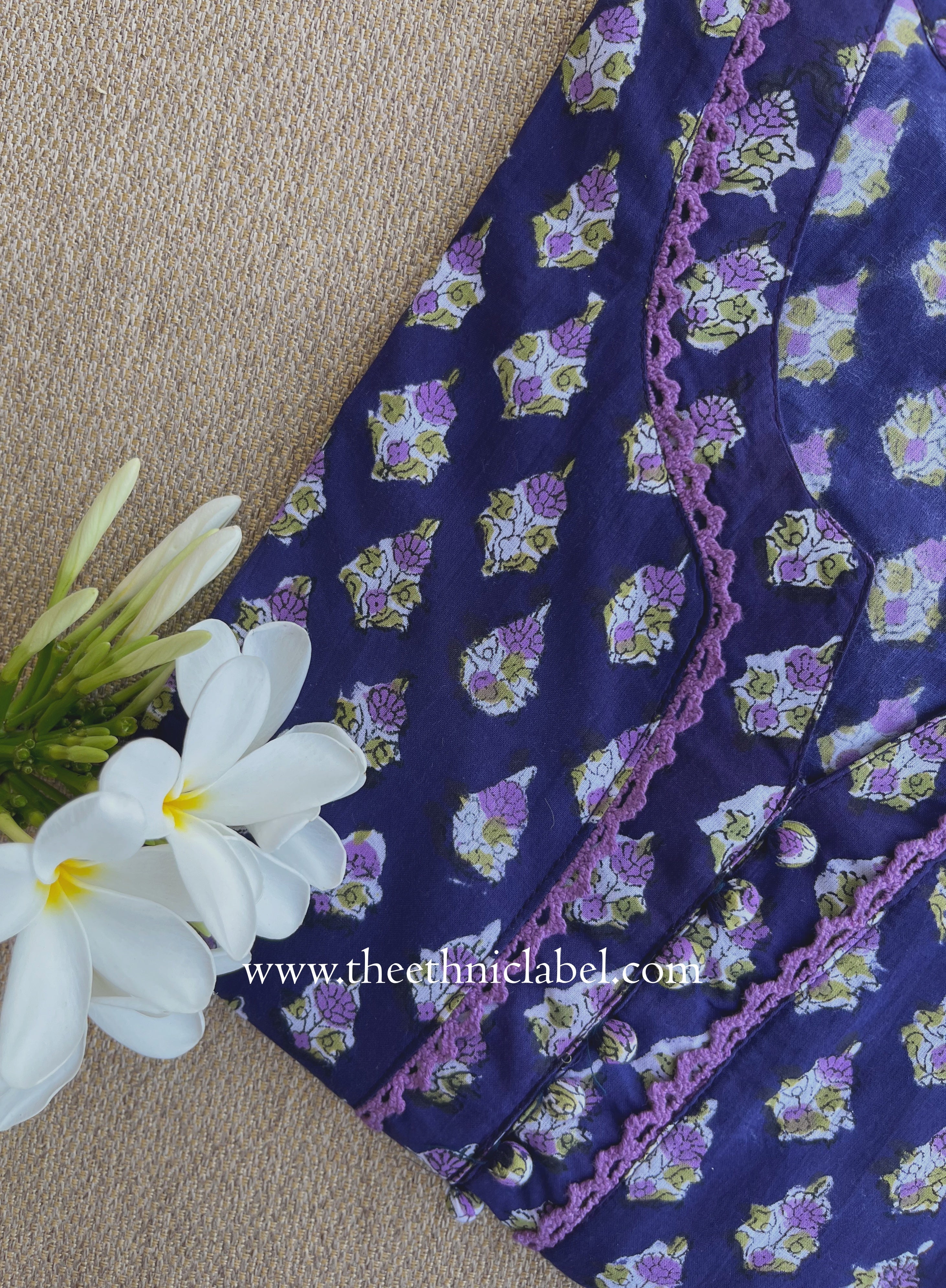 "Mehira" Hand Block Printed Purple Cotton kurta