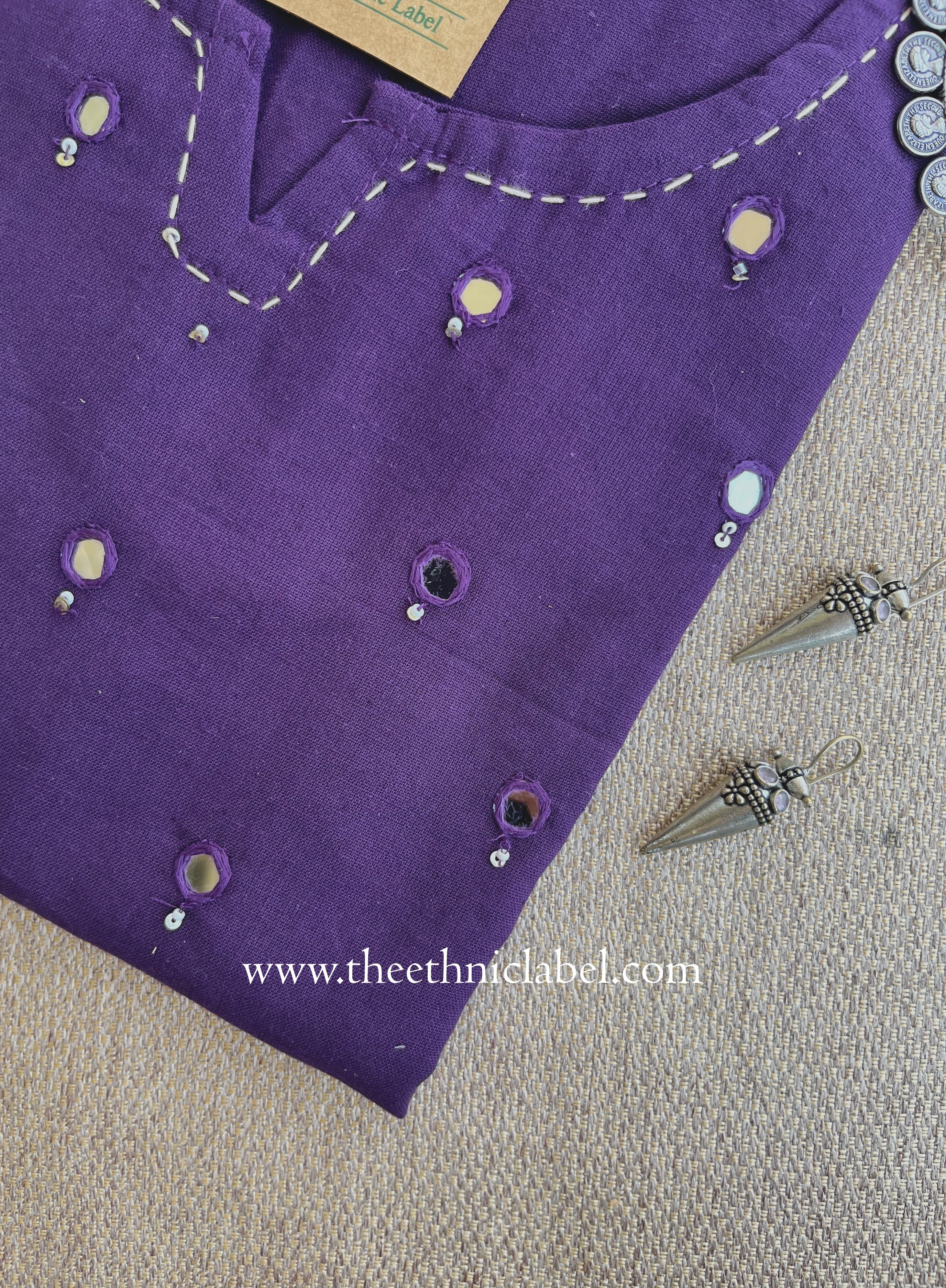 "Mumtaz" Purple Mirror Work Cotton kurta