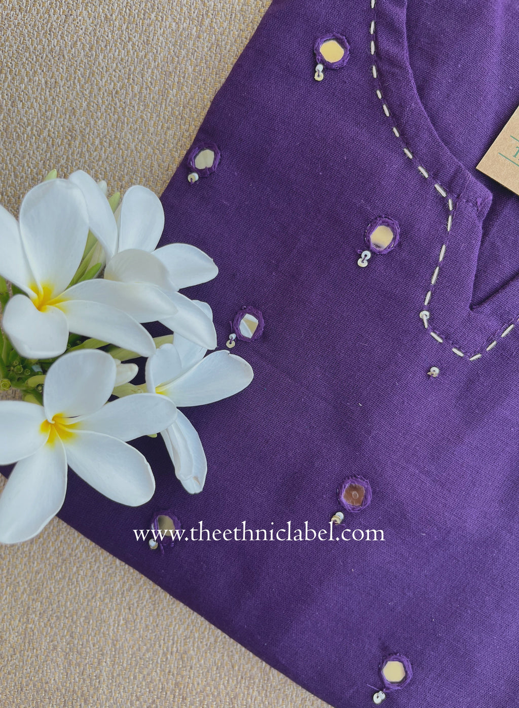 "Mumtaz" Purple Mirror Work Cotton kurta