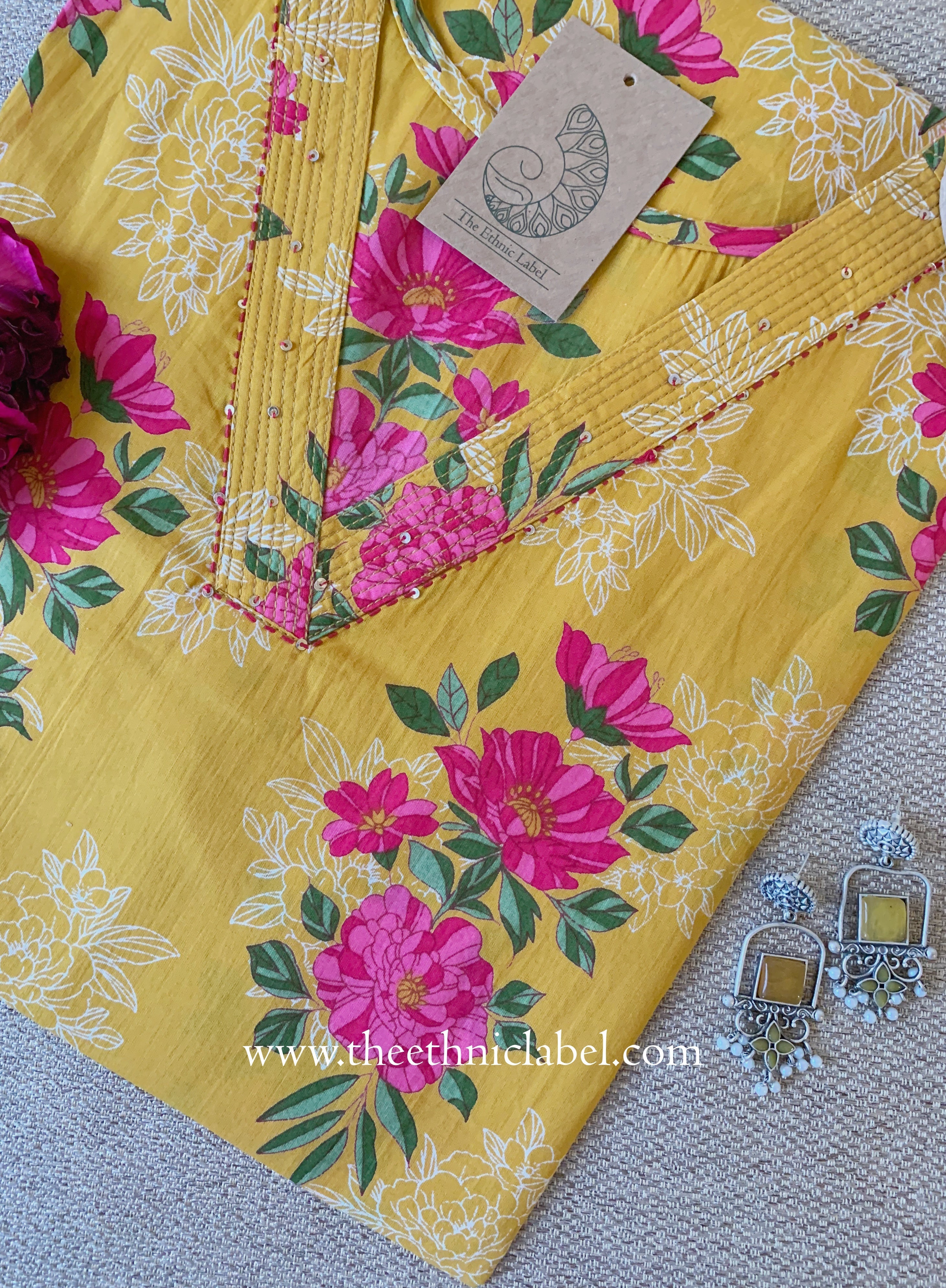 "Farhat" Yellow Cotton kurta - Big Size