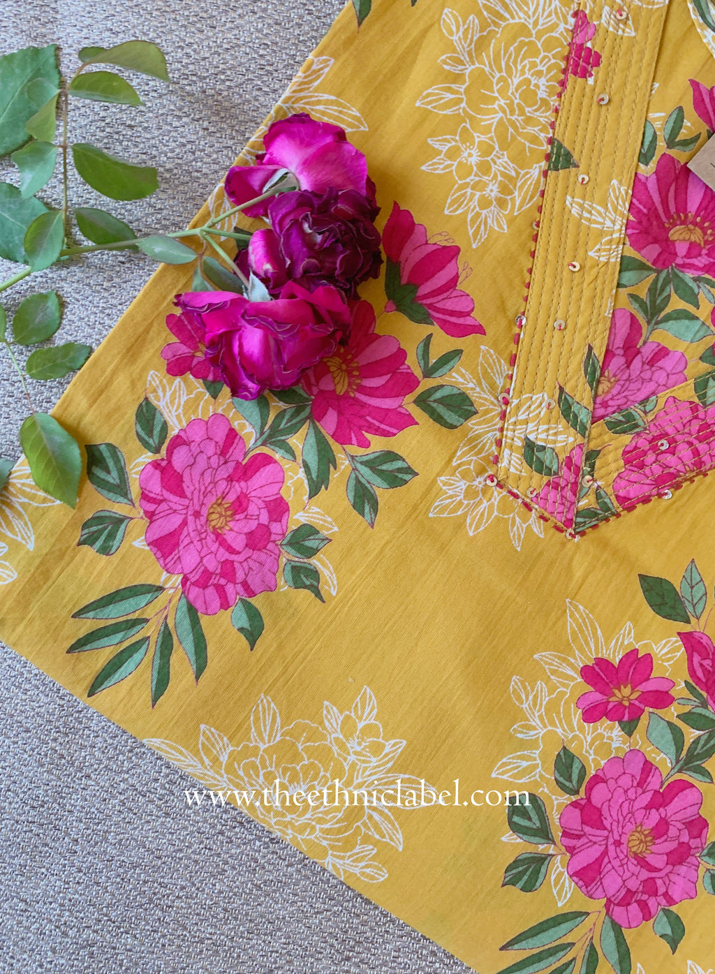 "Farhat" Yellow Cotton kurta - Big Size