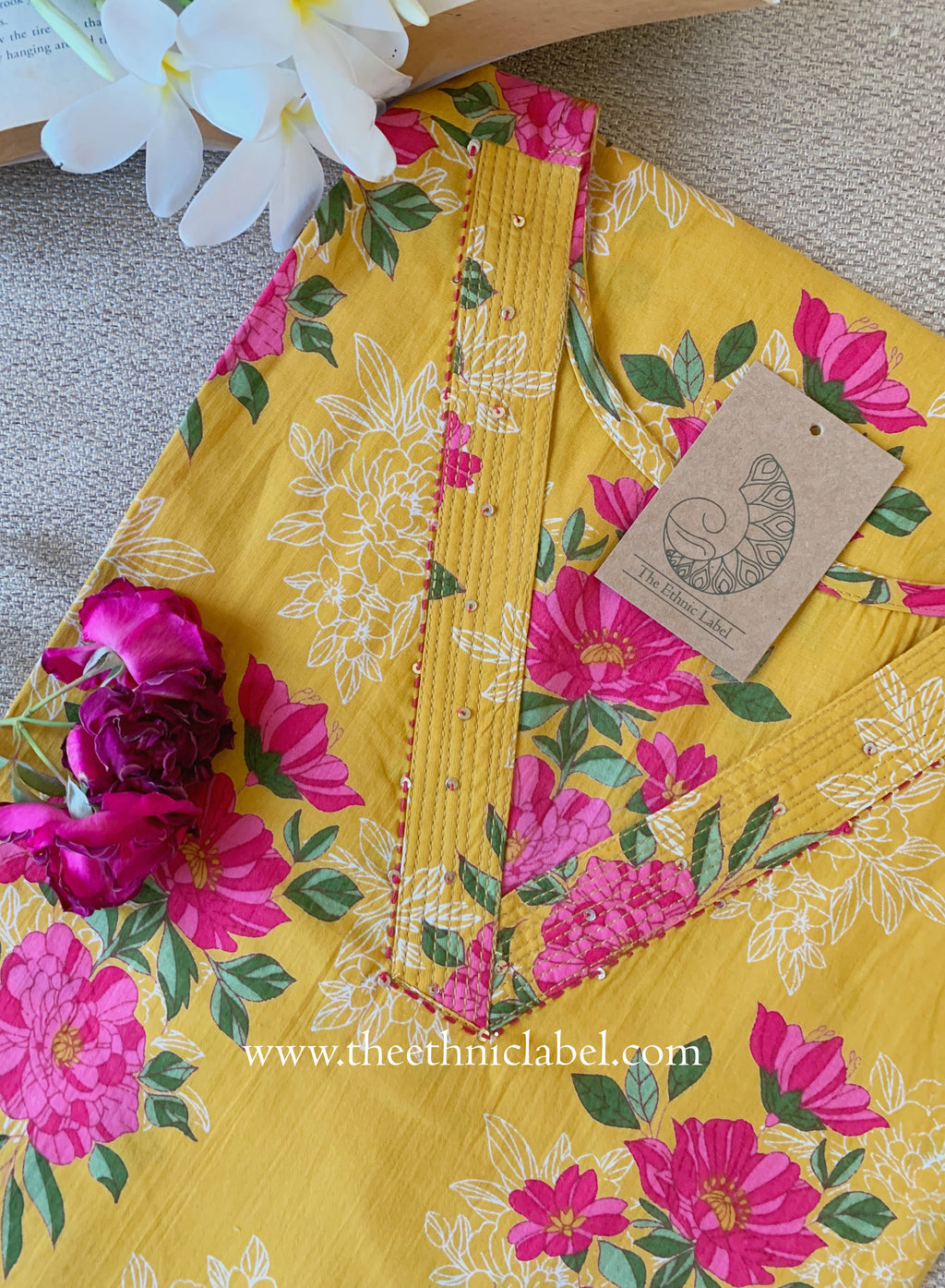 "Farhat" Yellow Cotton kurta - Big Size