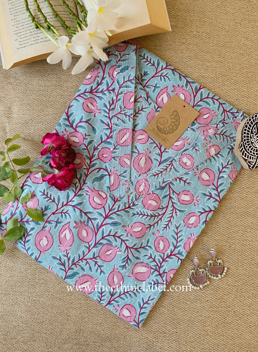 "Dua" Blue Cotton kurta - Big Size