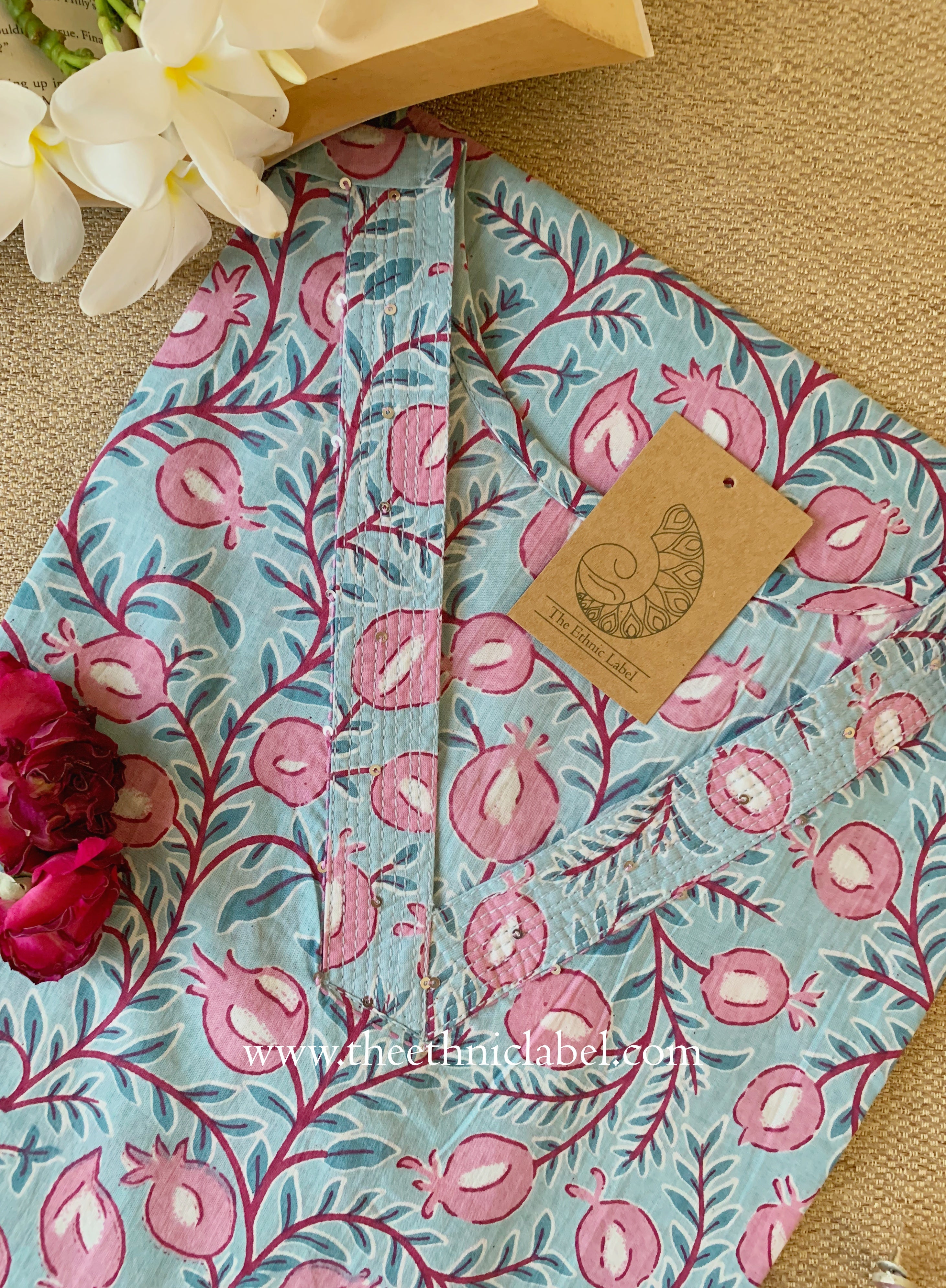 "Dua" Blue Cotton kurta - Big Size