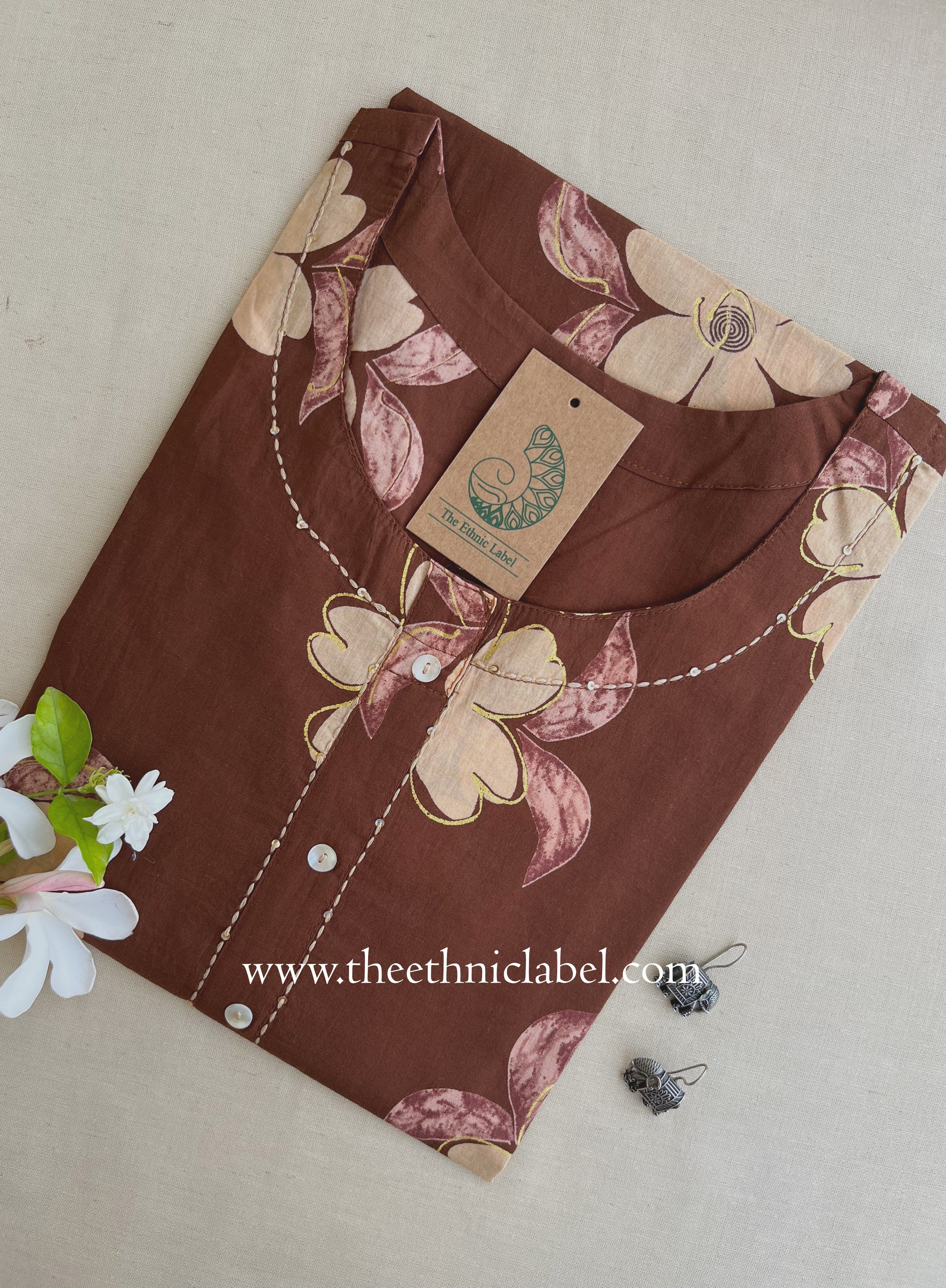 "Veerika" Brown Printed Cotton kurta