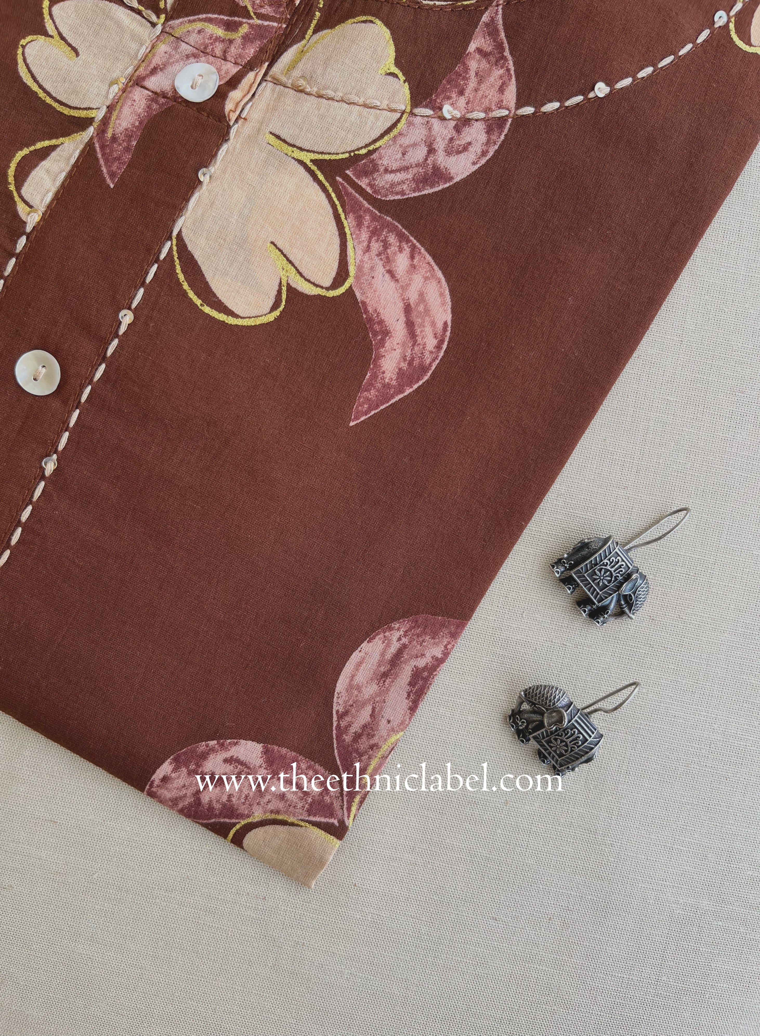 "Veerika" Brown Printed Cotton kurta