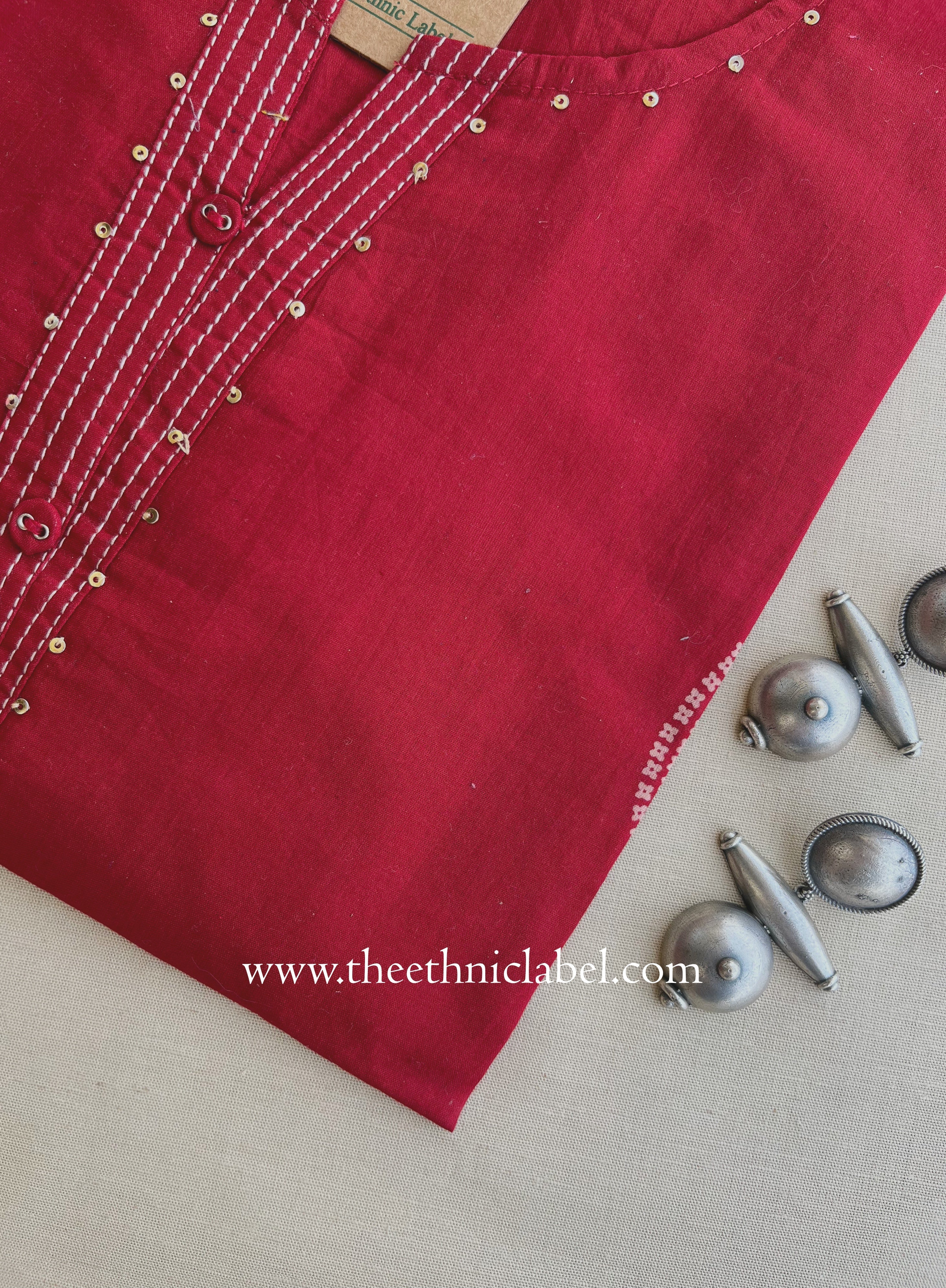 "Tiona" Maroon Printed Cotton kurta
