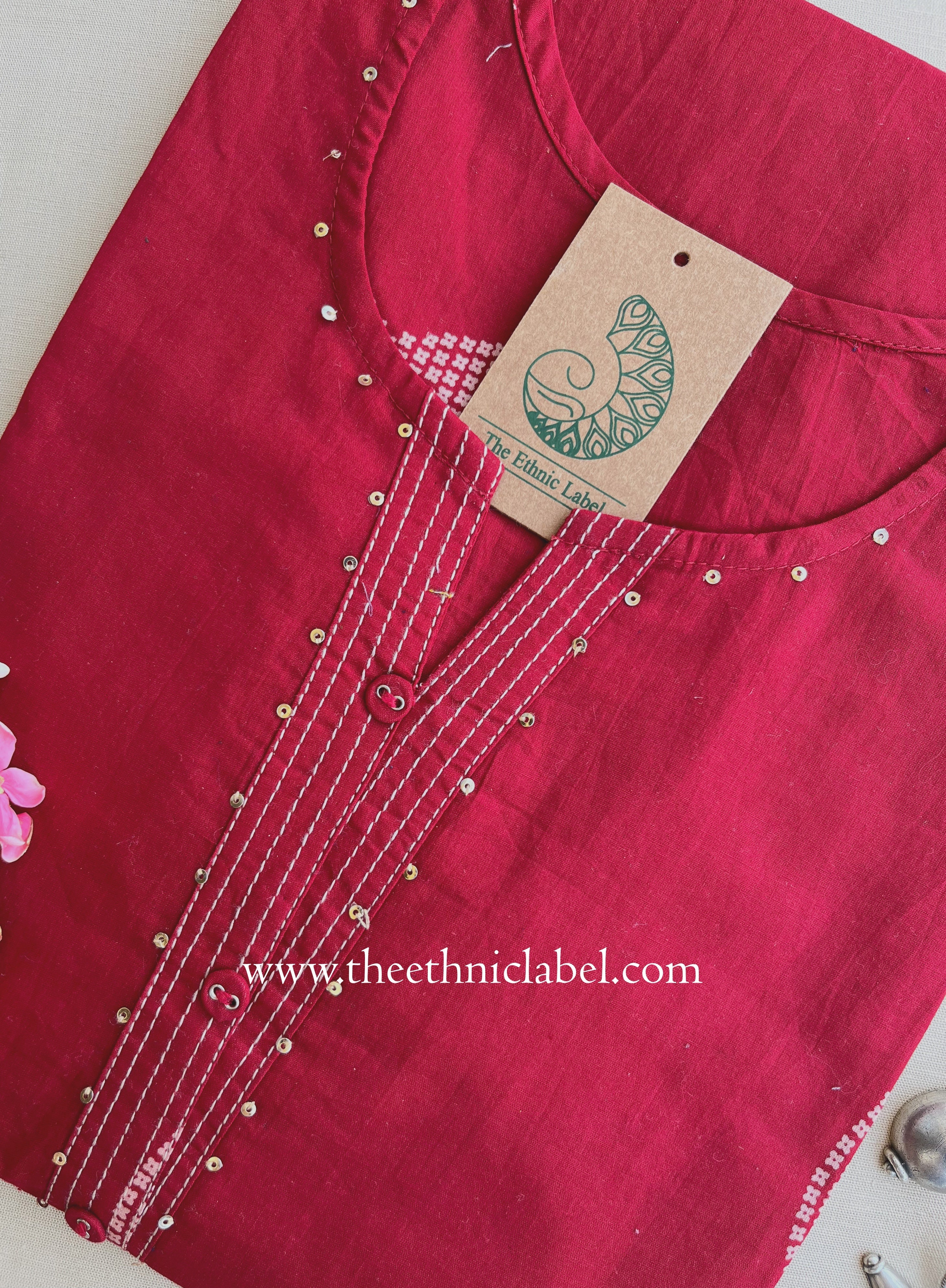 "Tiona" Maroon Printed Cotton kurta
