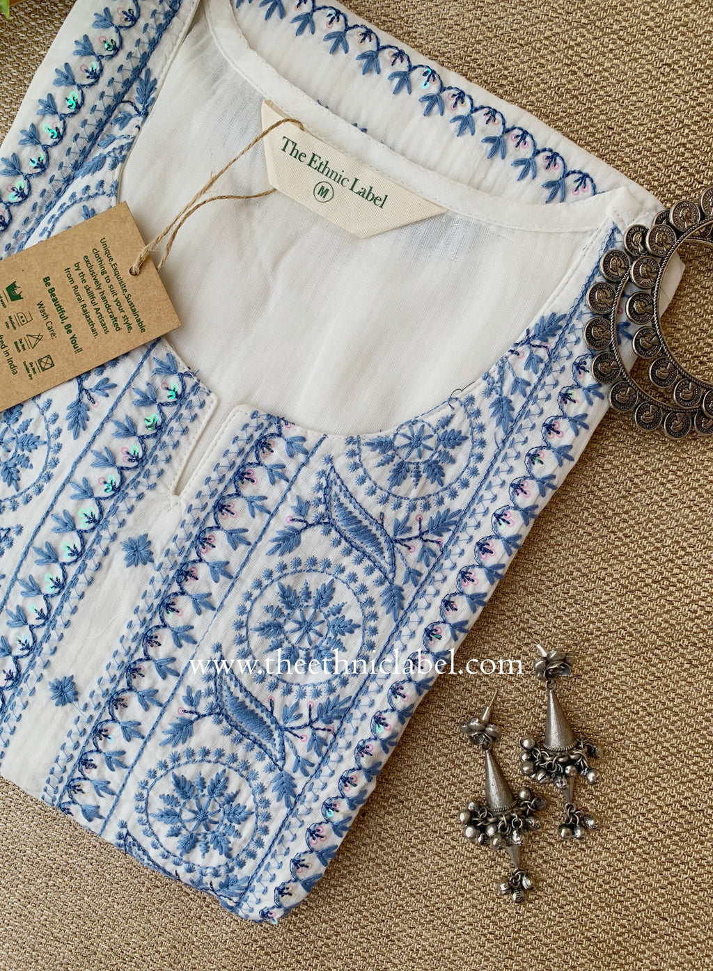 "Sutrika" Blue Embroidered Cotton kurta