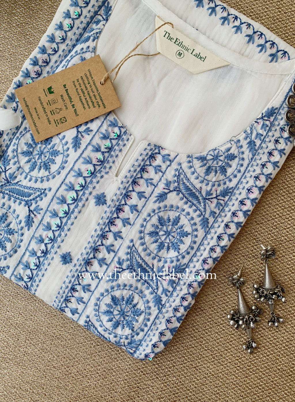 "Sutrika" Blue Embroidered Cotton kurta