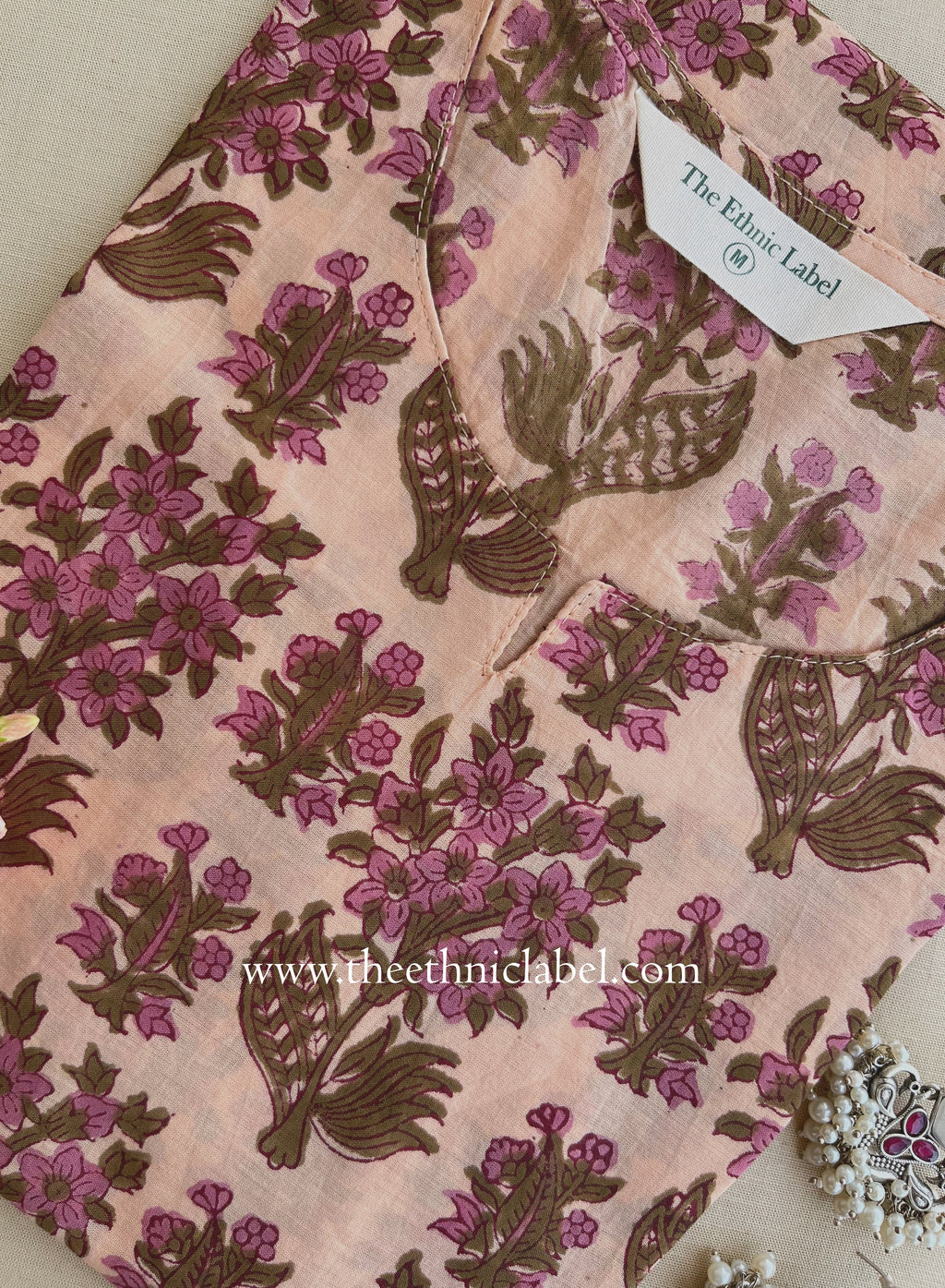 "Nishat" Hand Block Printed Peach Cotton kurta