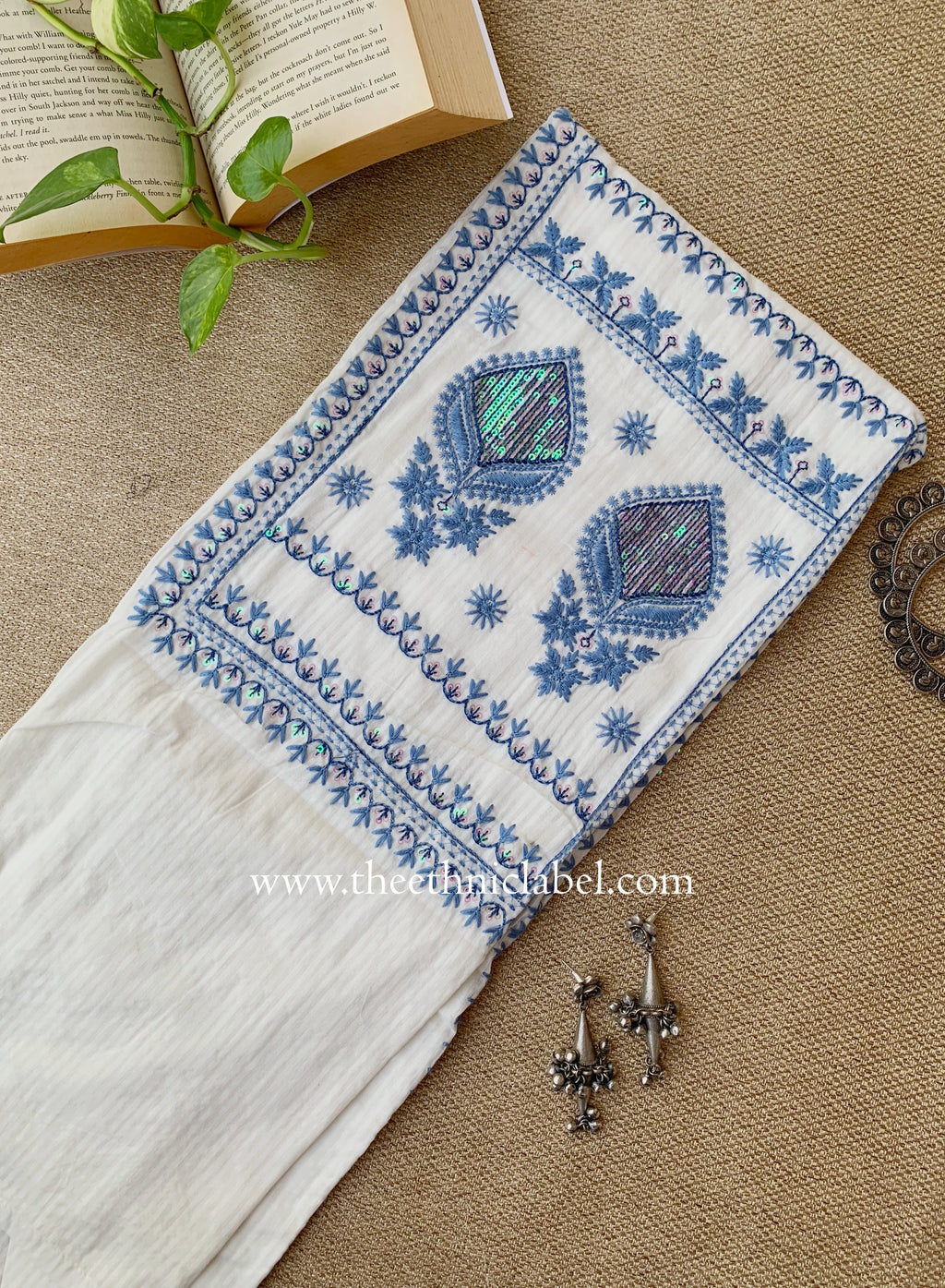 "Sutrika" Blue Embroidered Cotton kurta