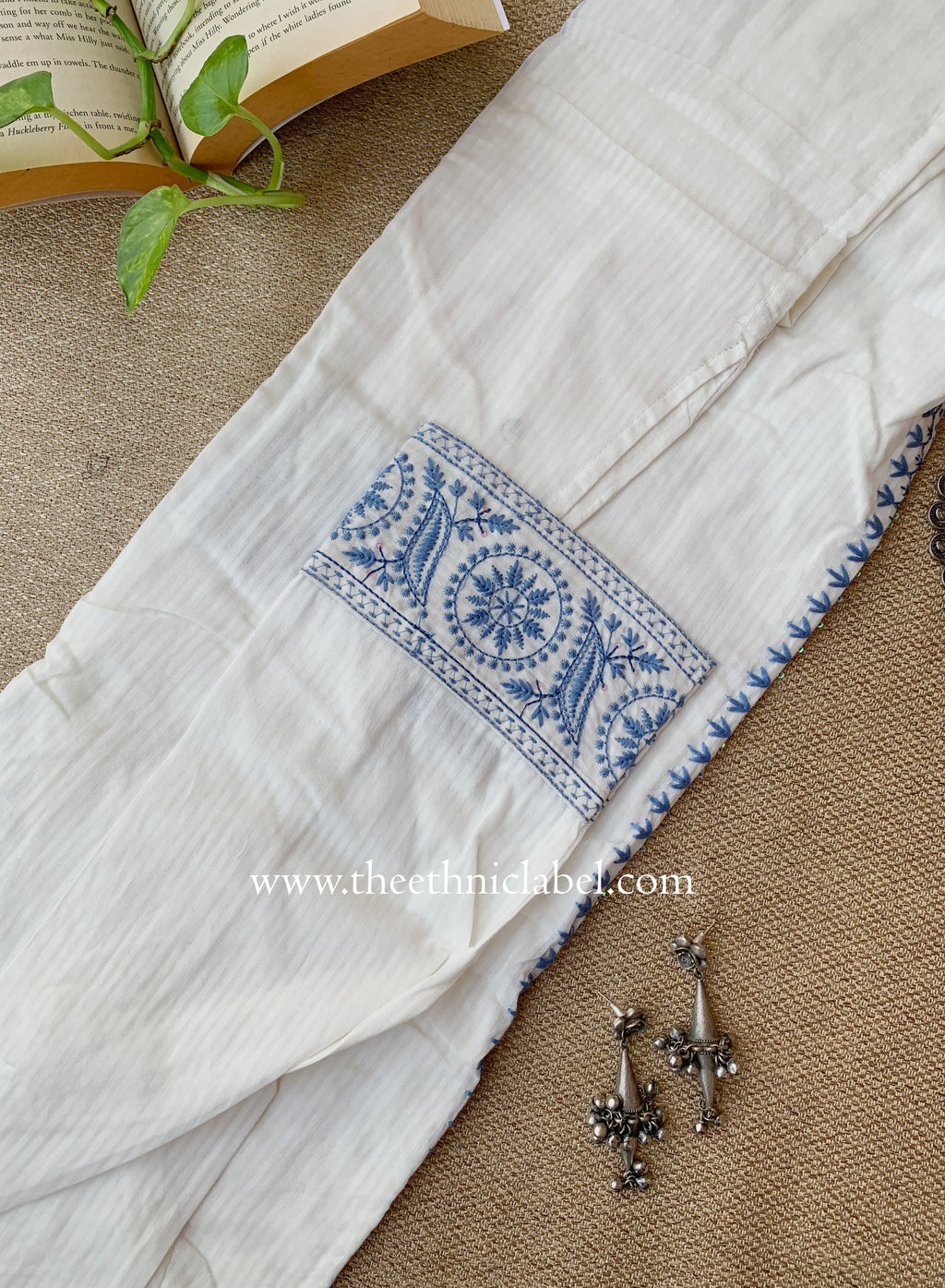 "Sutrika" Blue Embroidered Cotton kurta
