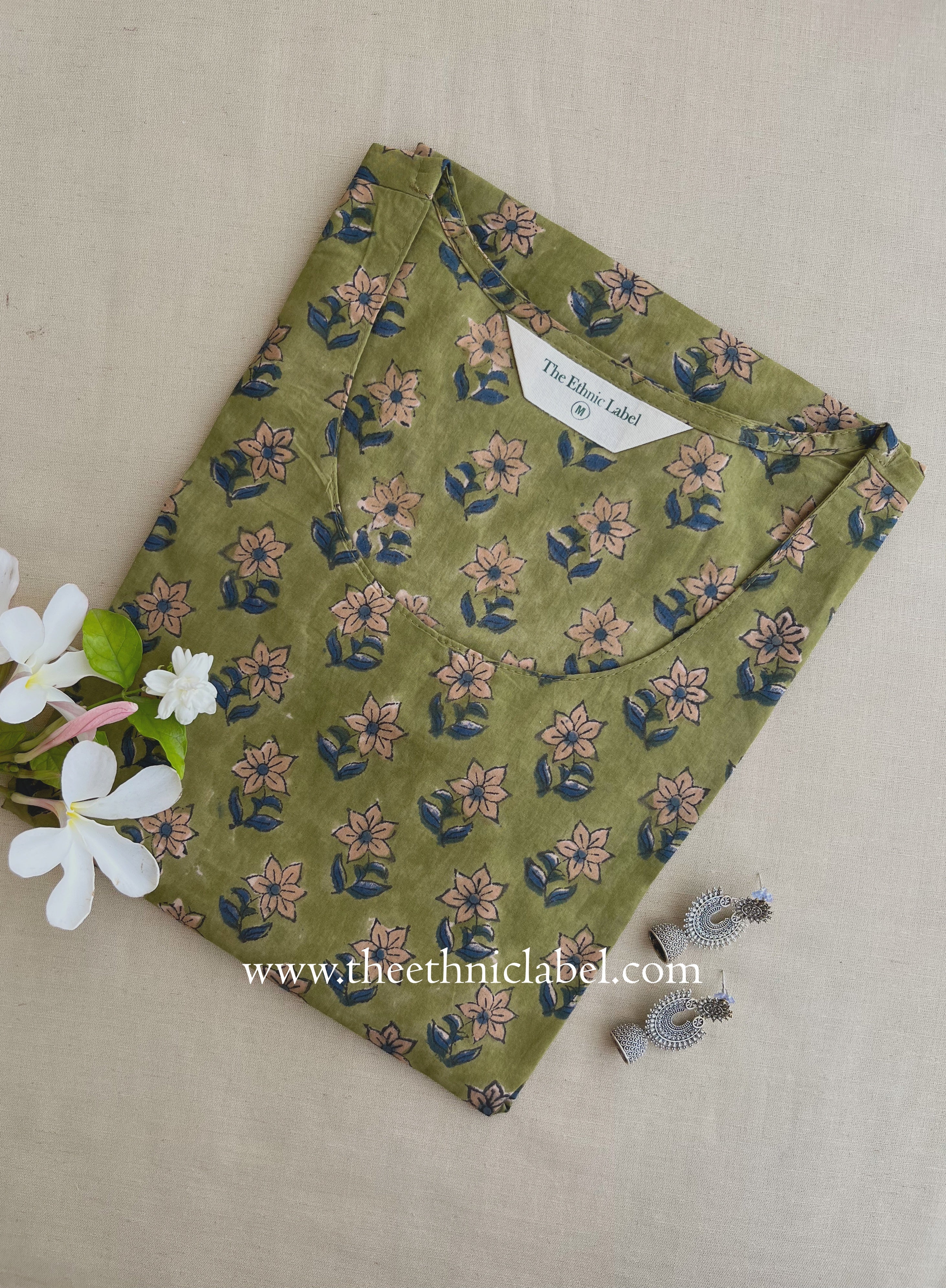 "Virasat" Hand Block Printed Green Cotton kurta