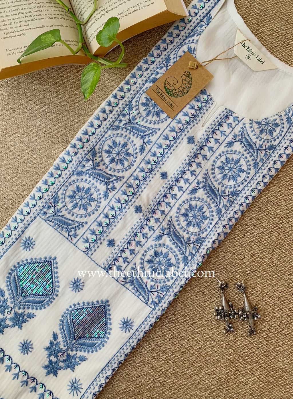 "Sutrika" Blue Embroidered Cotton kurta