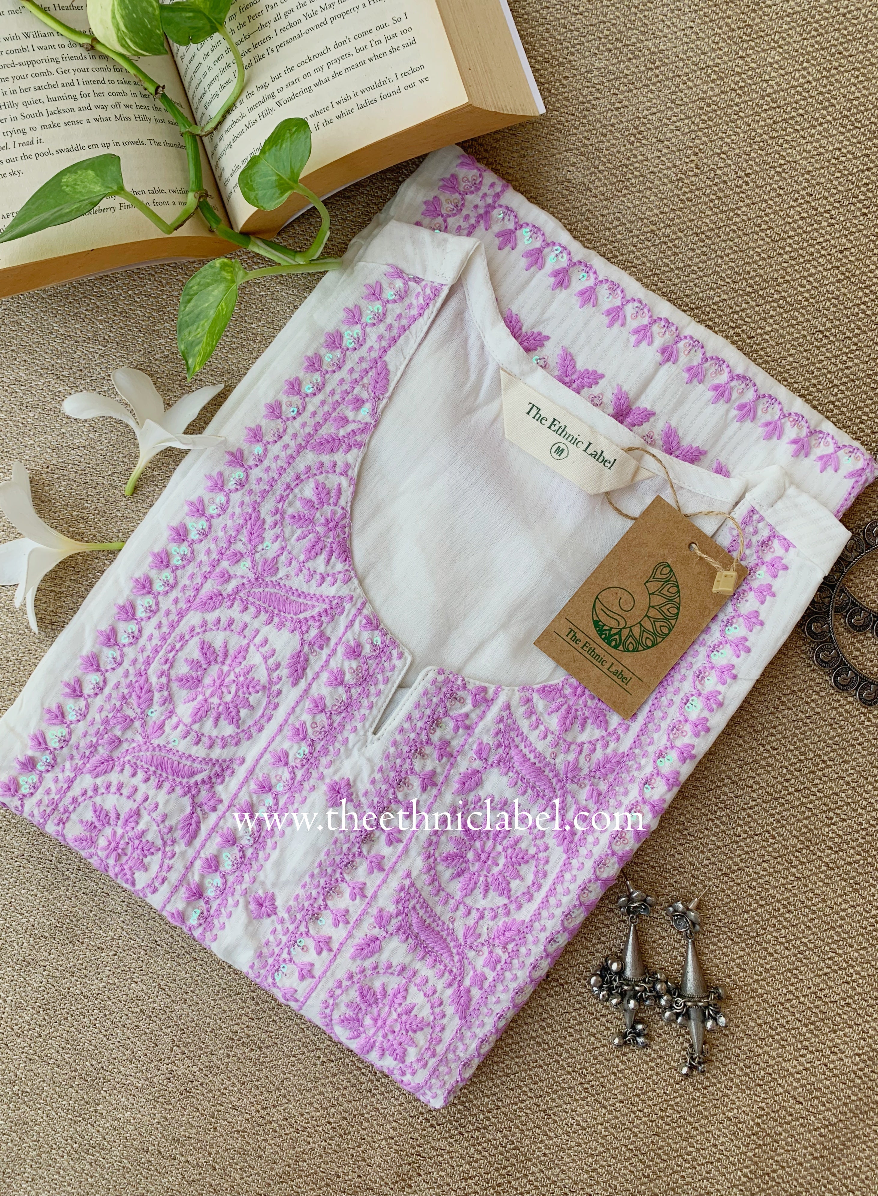 "Sutrika" Lavender Embroidered Cotton kurta