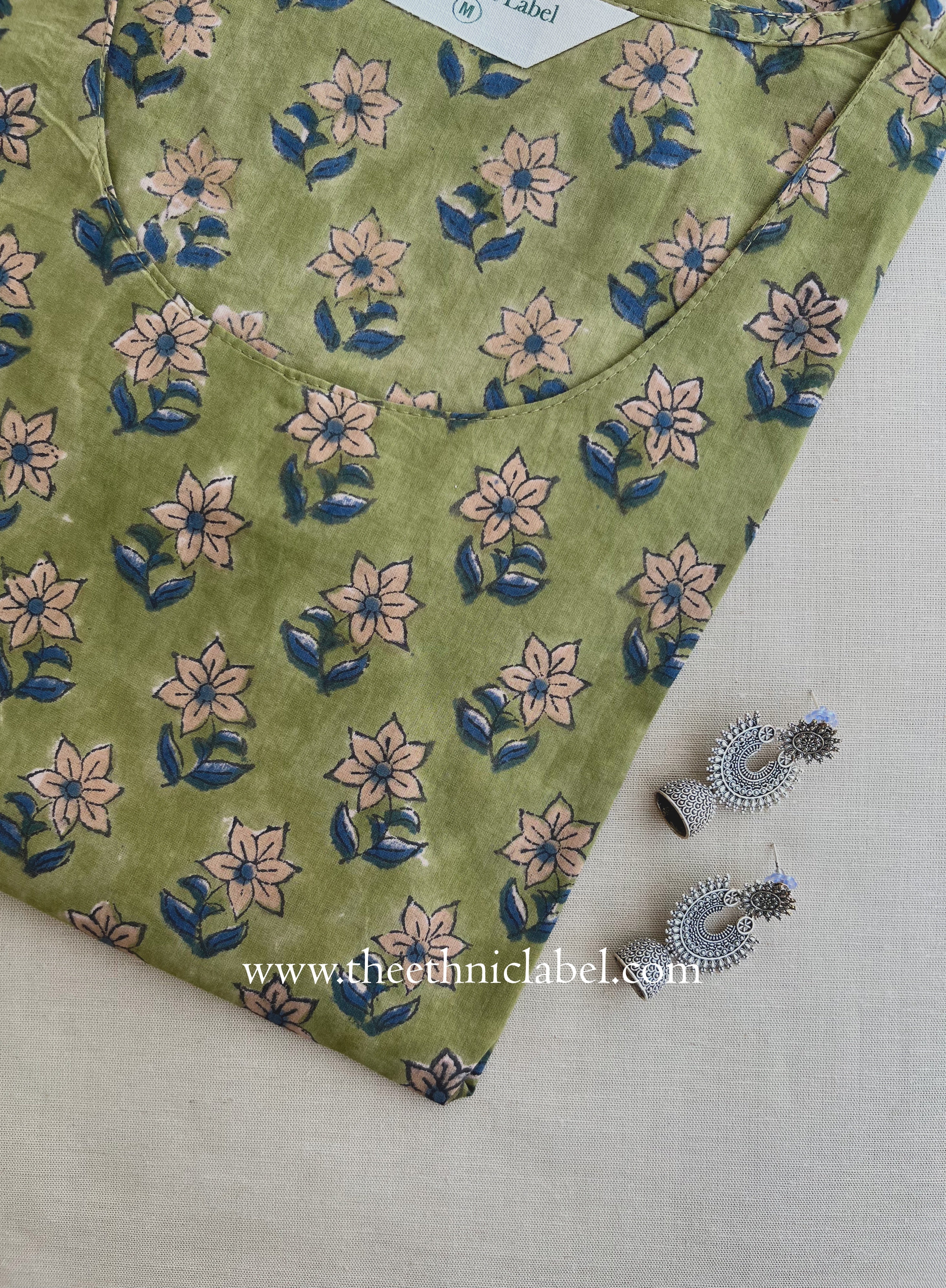 "Virasat" Hand Block Printed Green Cotton kurta