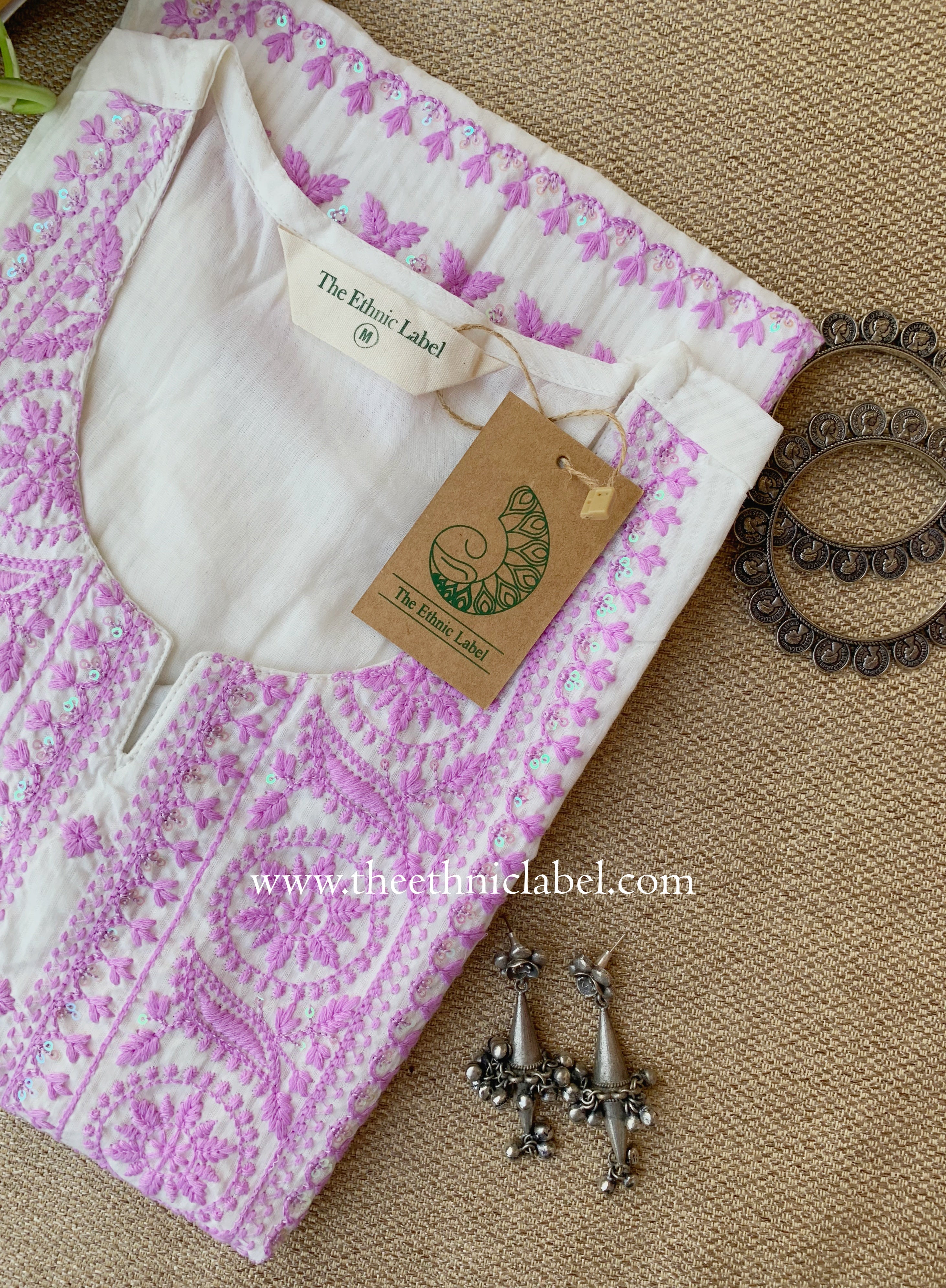 "Sutrika" Lavender Embroidered Cotton kurta