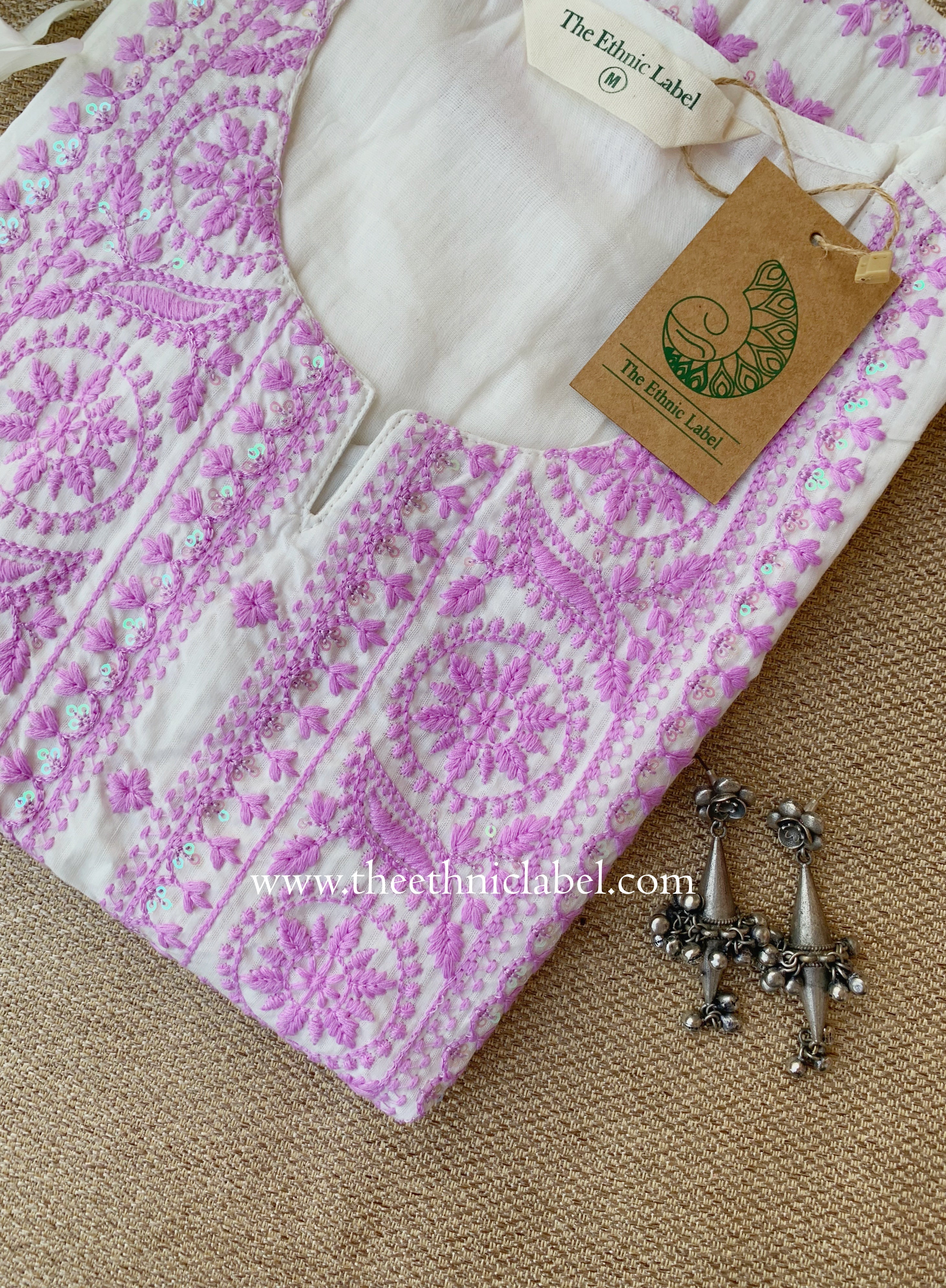 "Sutrika" Lavender Embroidered Cotton kurta