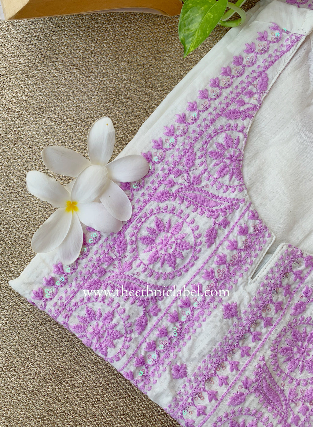 "Sutrika" Lavender Embroidered Cotton kurta