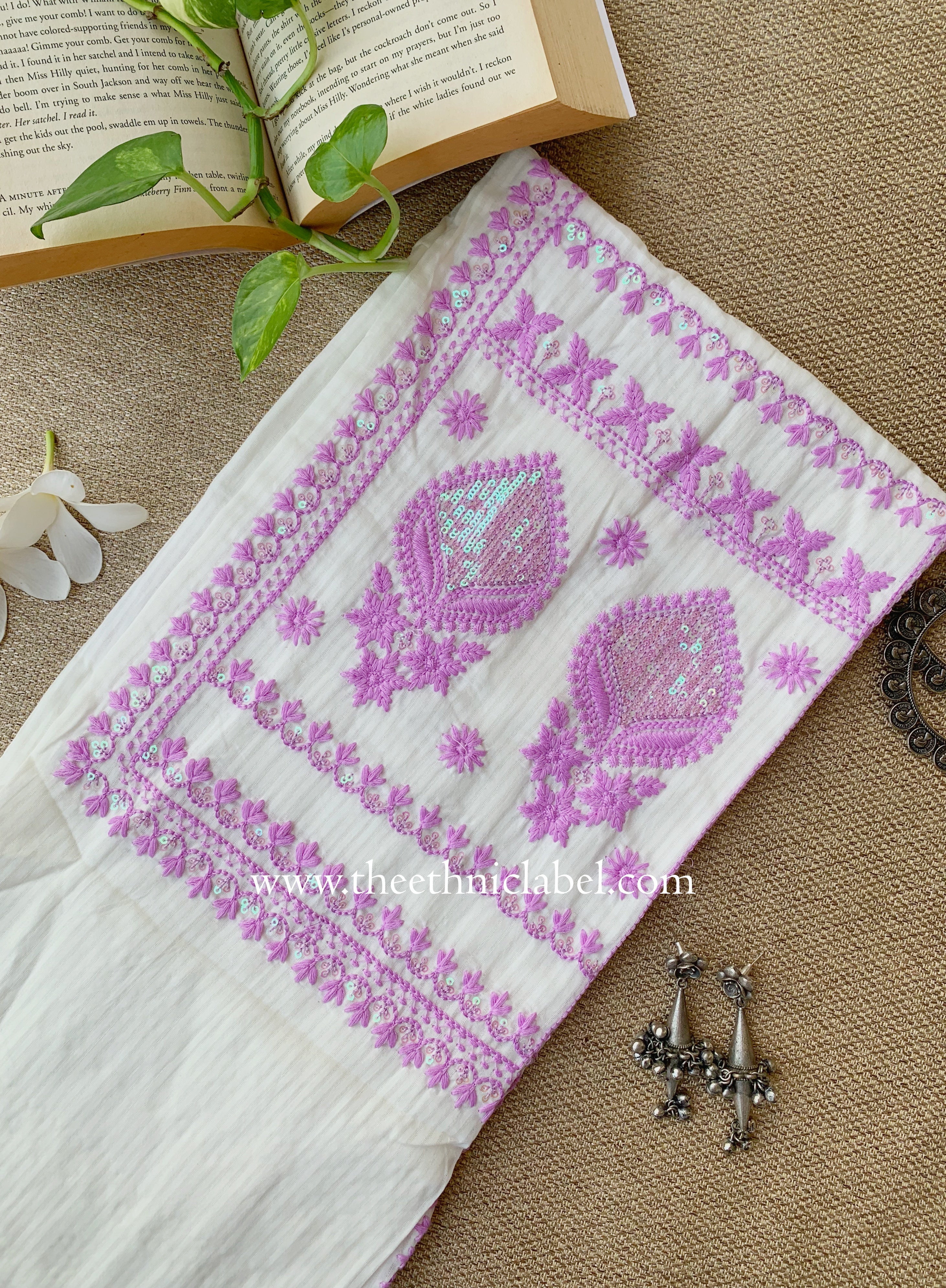 "Sutrika" Lavender Embroidered Cotton kurta