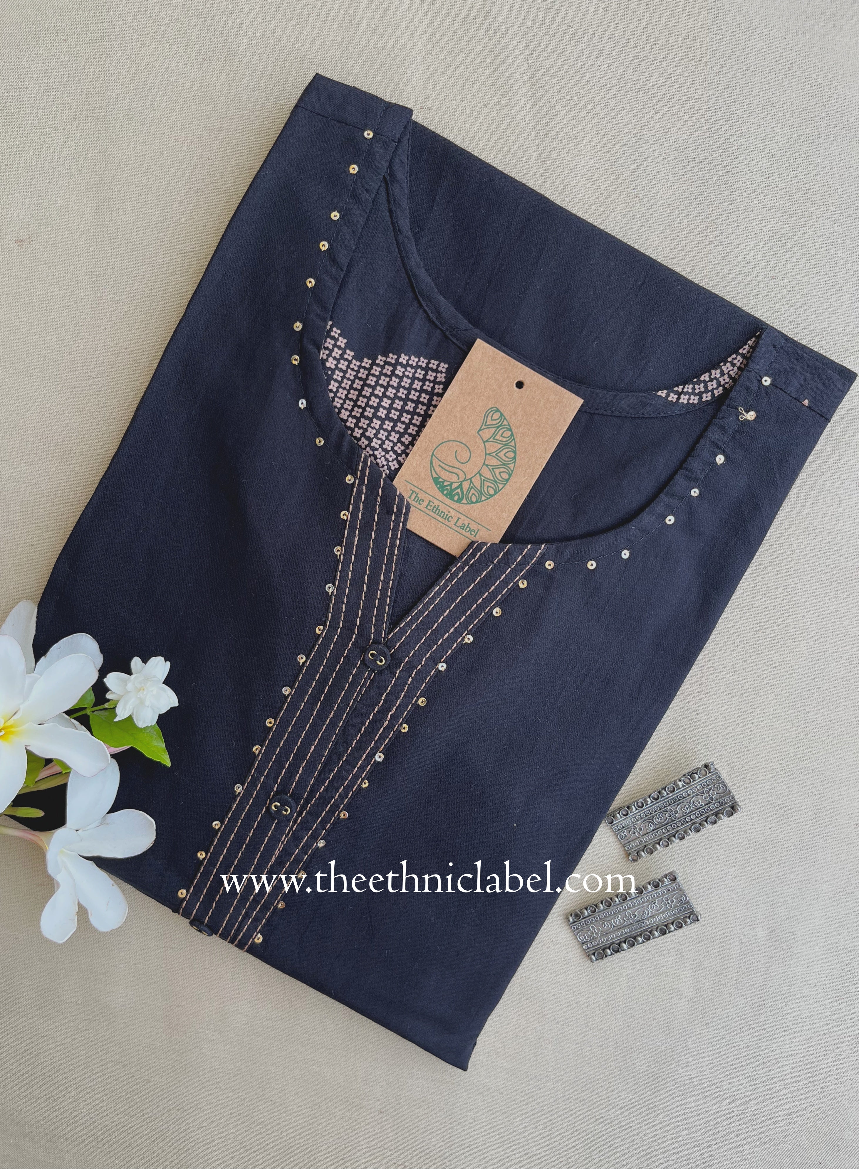 "Tiona" Black Printed Cotton kurta