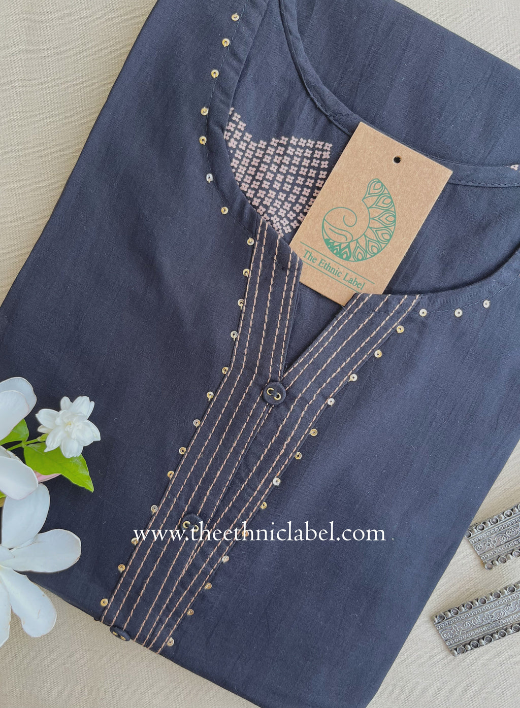 "Tiona" Black Printed Cotton kurta