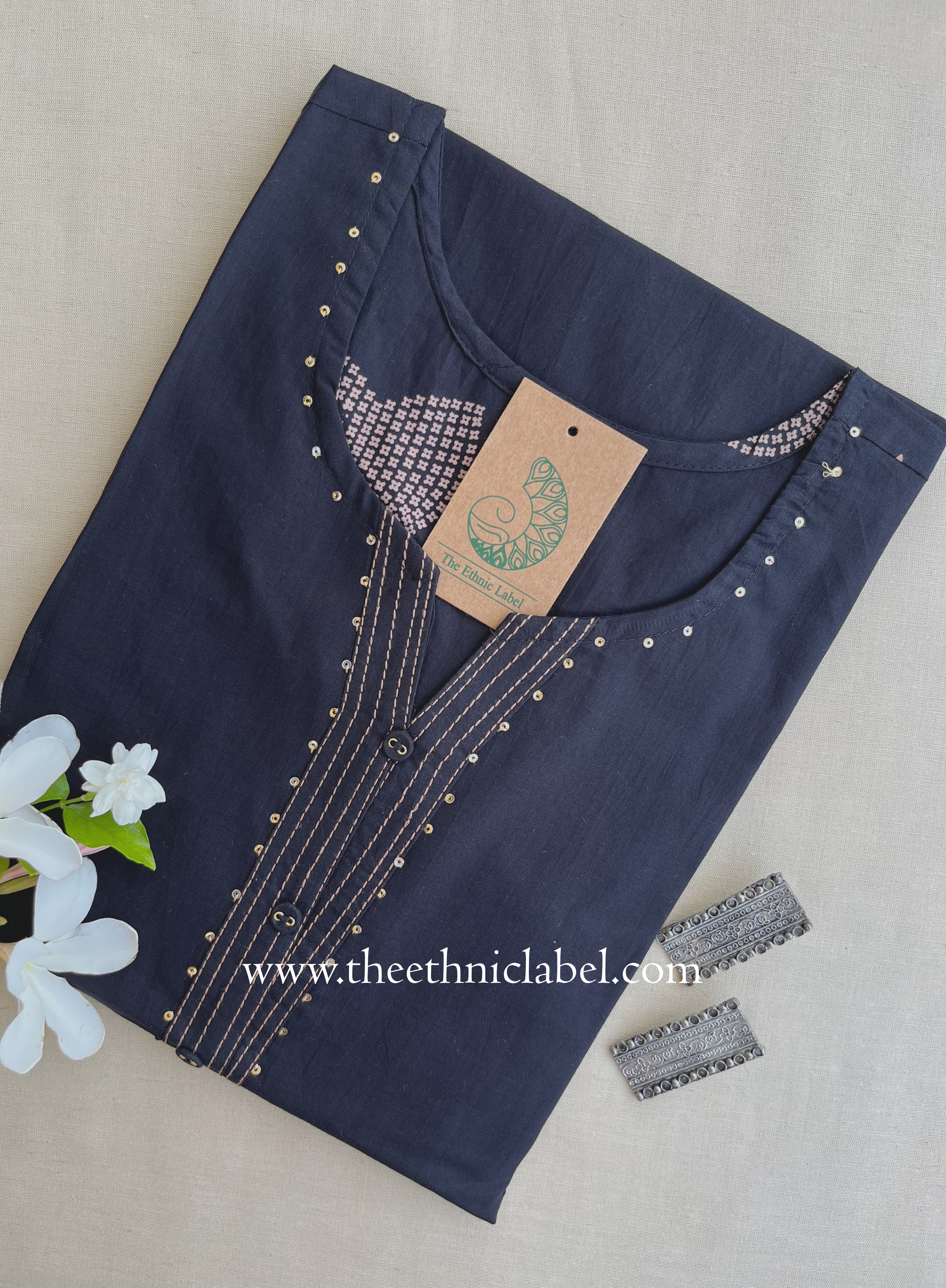 "Tiona" Black Printed Cotton kurta