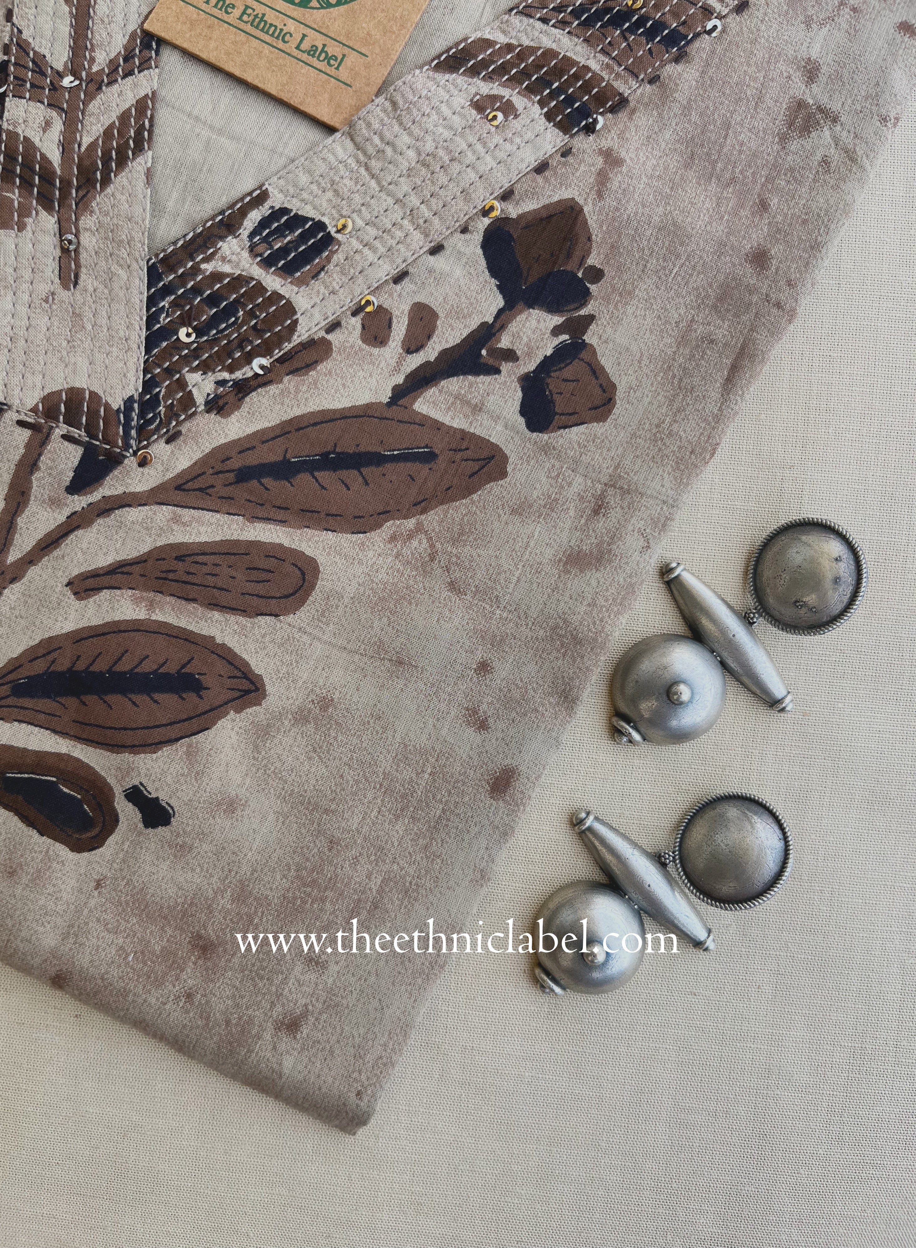 "Heer" Grey Brown Printed Cotton kurta