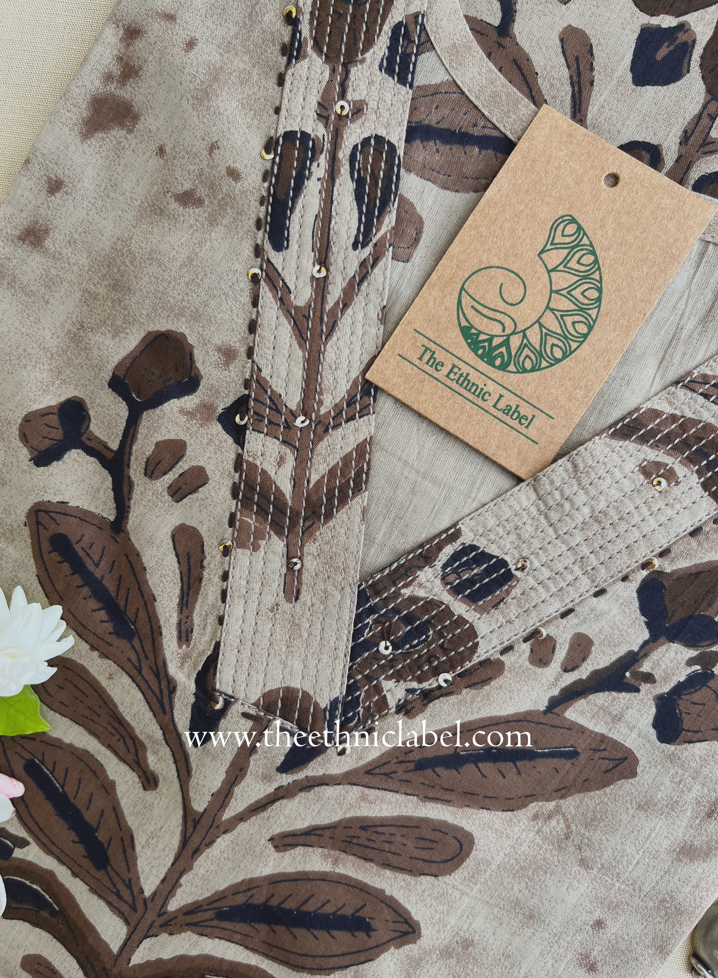 "Heer" Grey Brown Printed Cotton kurta
