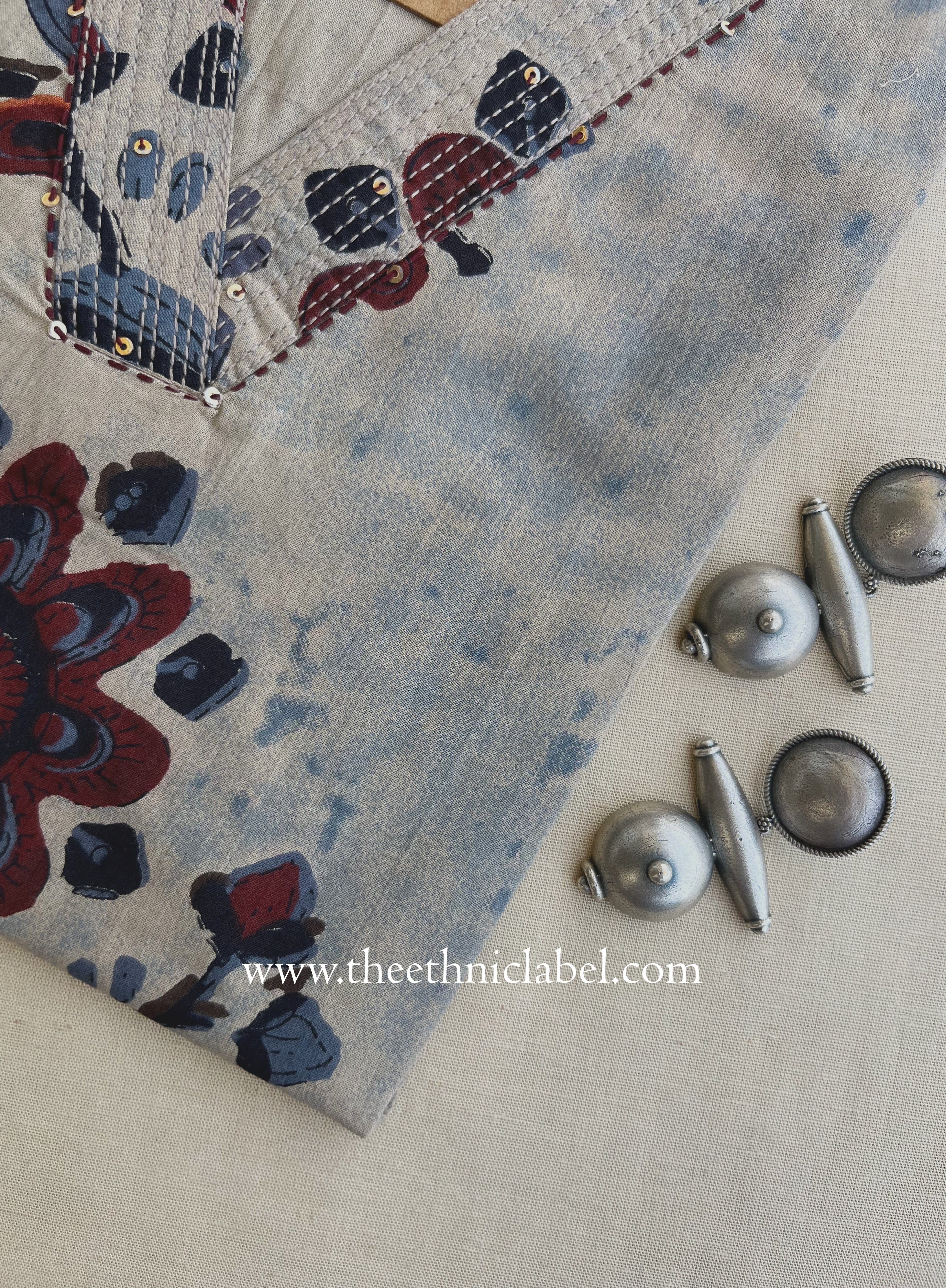 "Heer" Grey Maroon Printed Cotton kurta