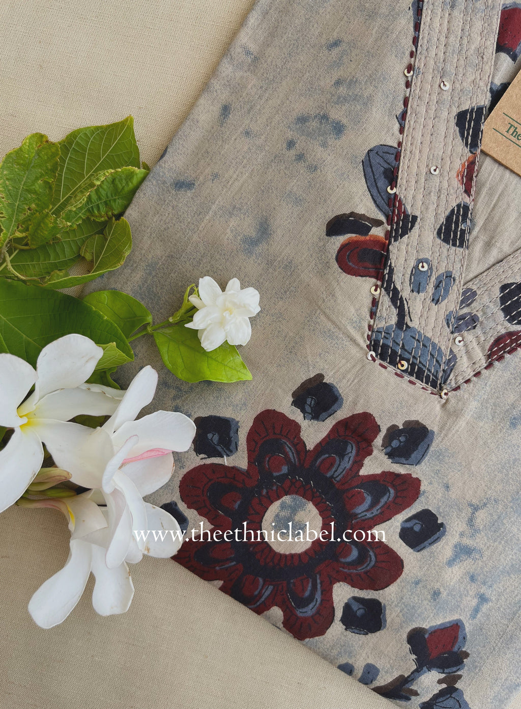 "Heer" Grey Maroon Printed Cotton kurta