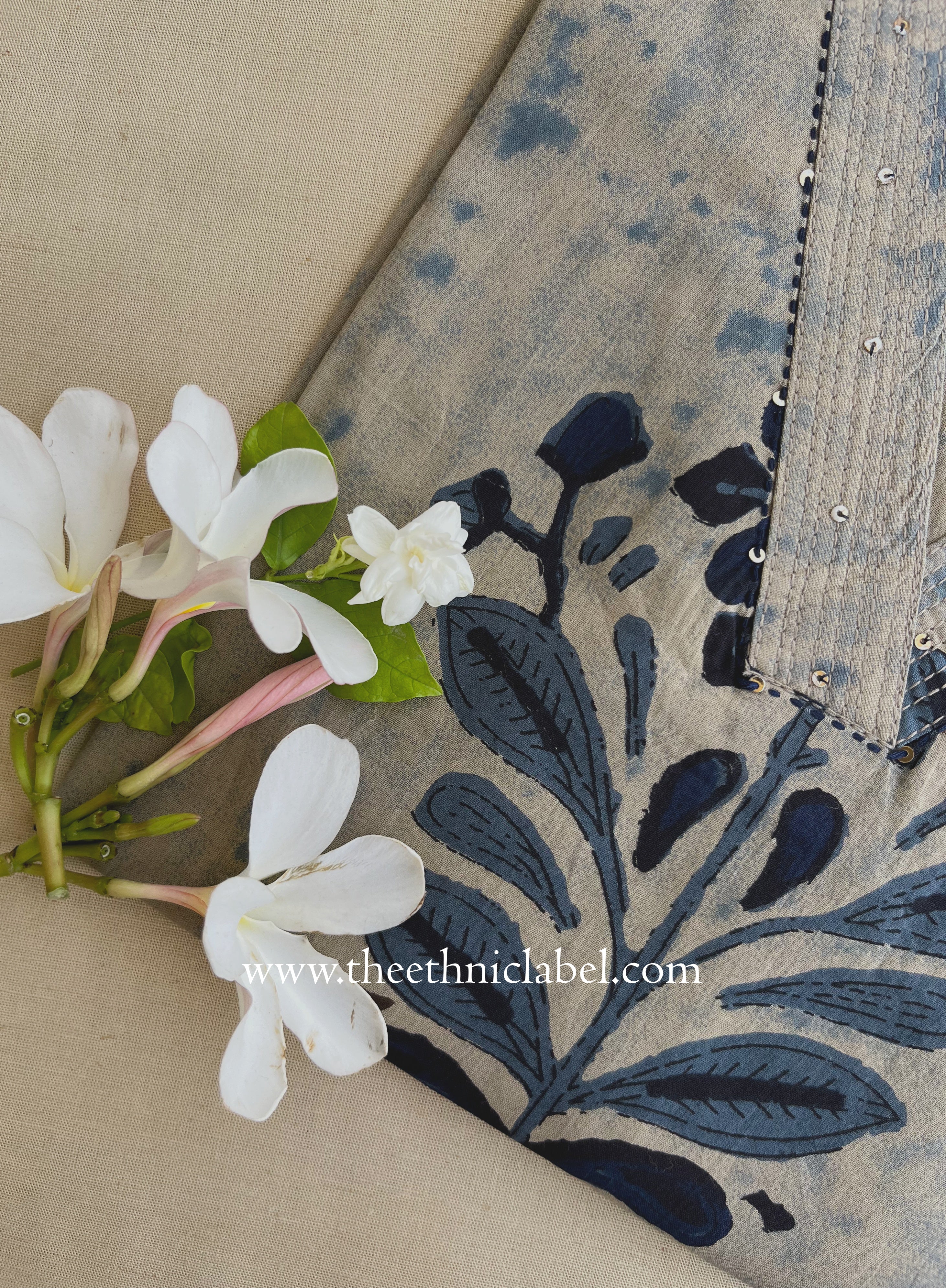 "Heer" Grey Blue Printed Cotton kurta