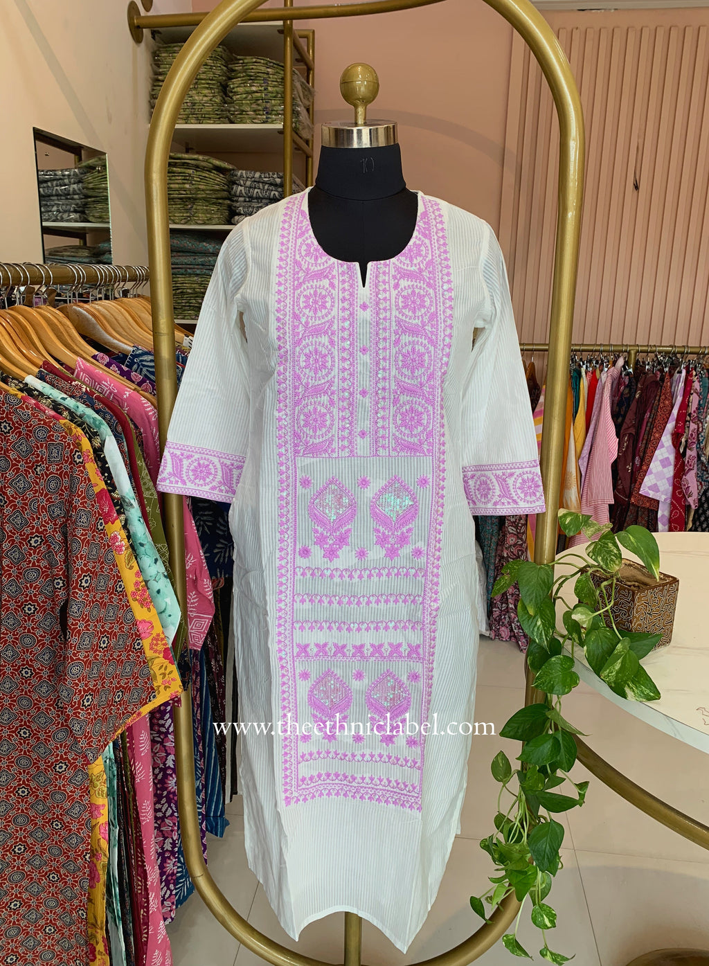 "Sutrika" Lavender Embroidered Cotton kurta