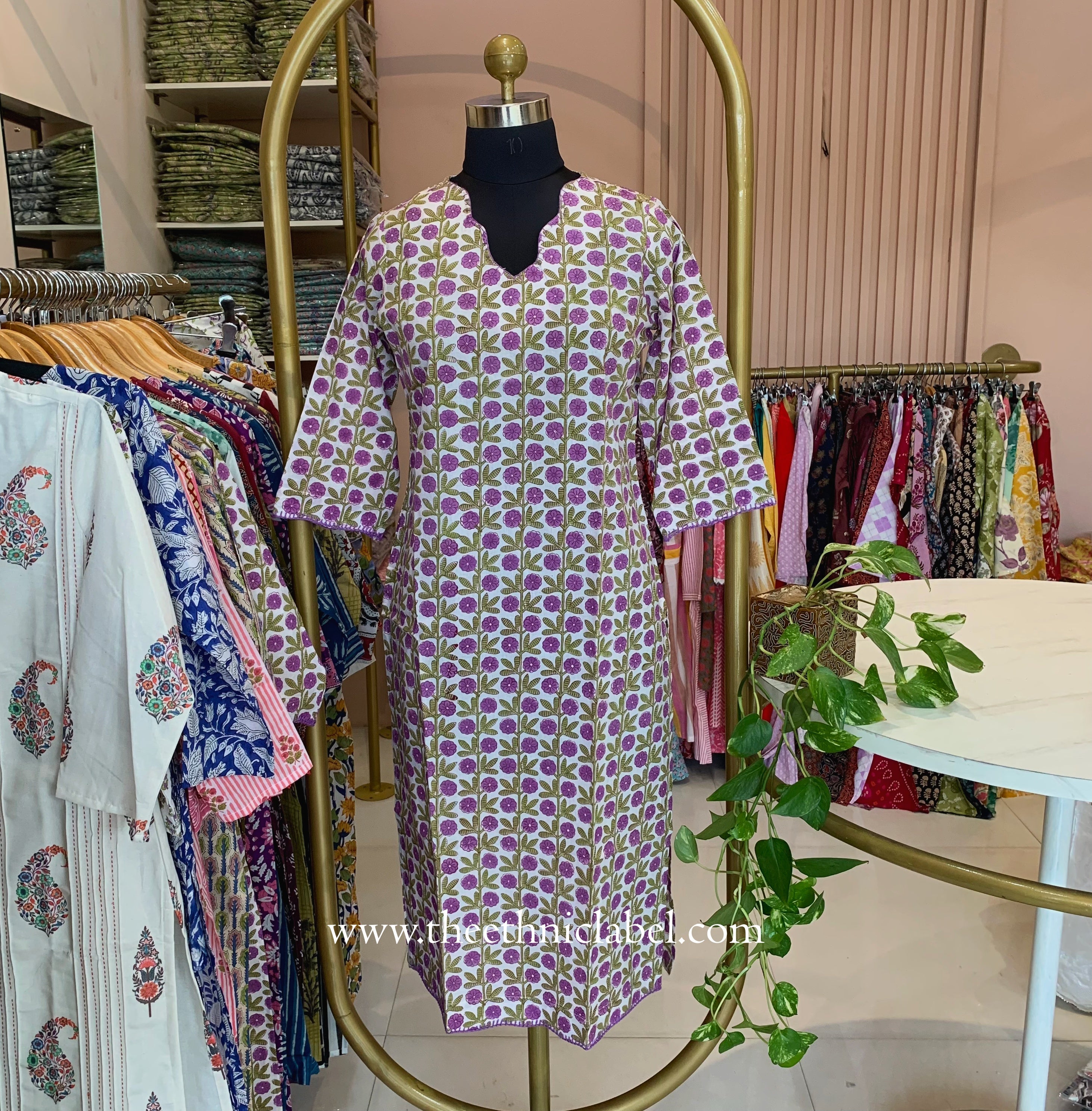 "Juhi" Lavender Hand Embroidered Pure Cotton Kurta