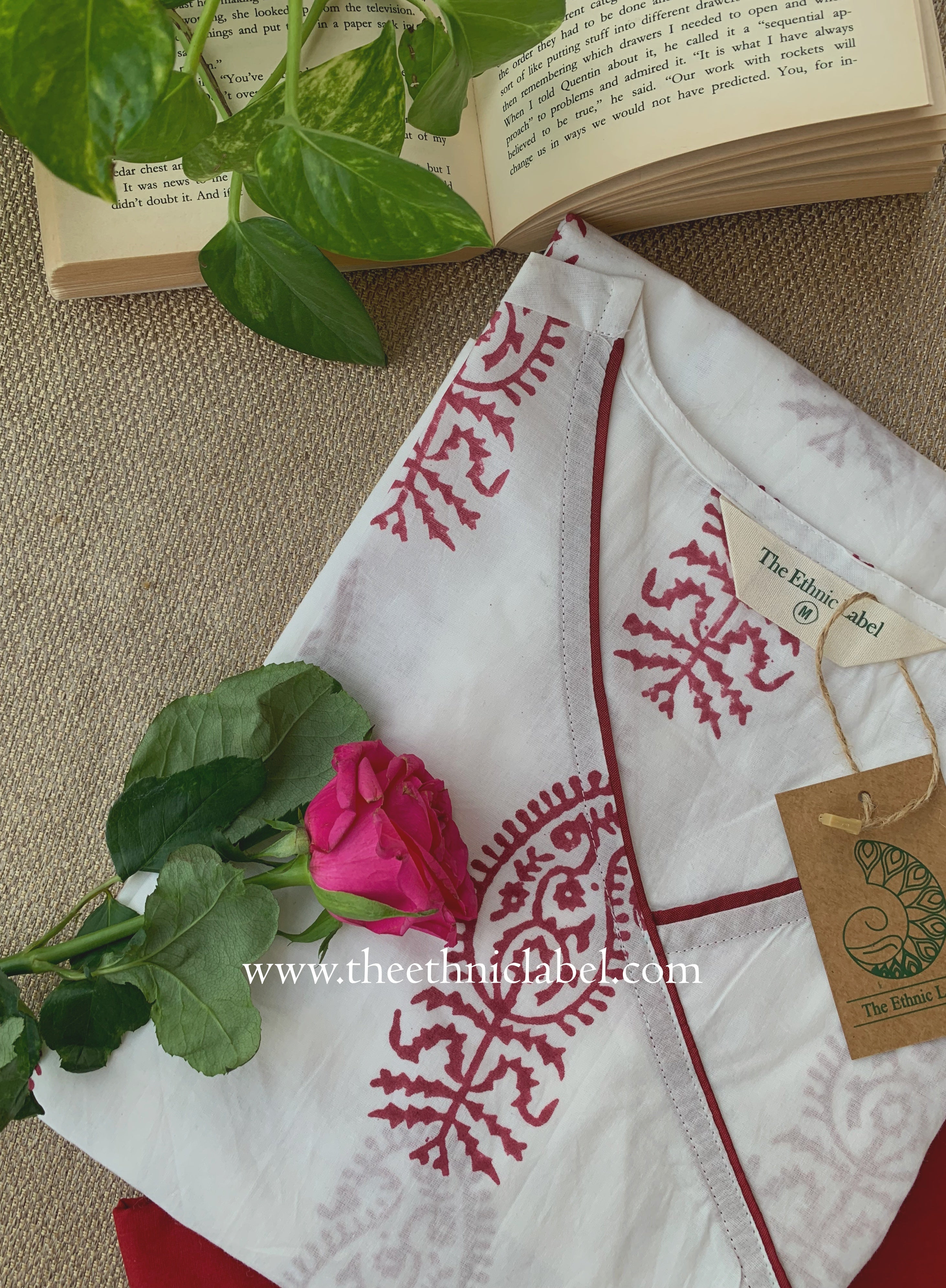 "Humrah" Hand Block Printed Cotton kurta with pant- 2pc