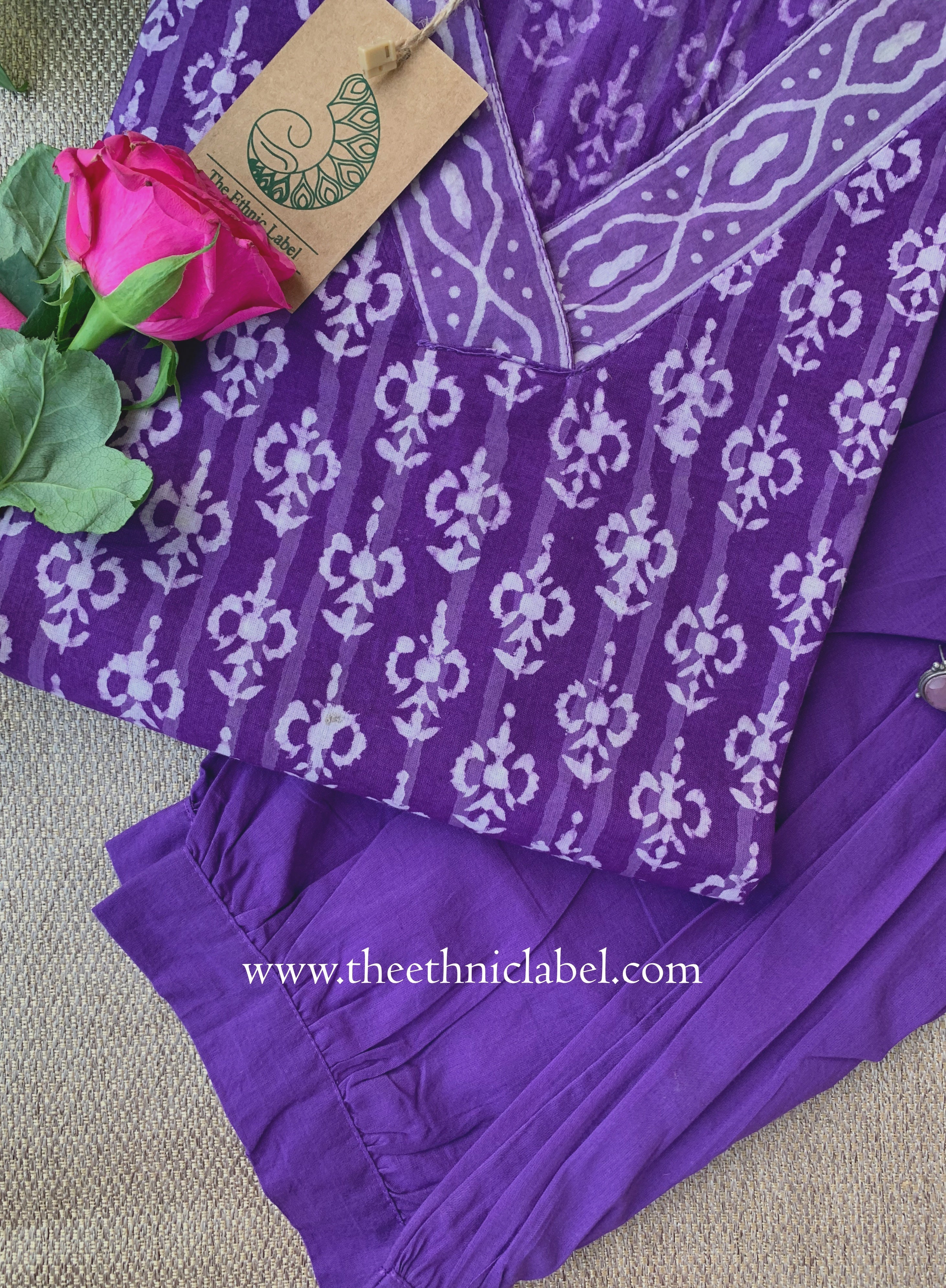 "Karwaah" Hand Block Printed Cotton kurta and pant set-2pc