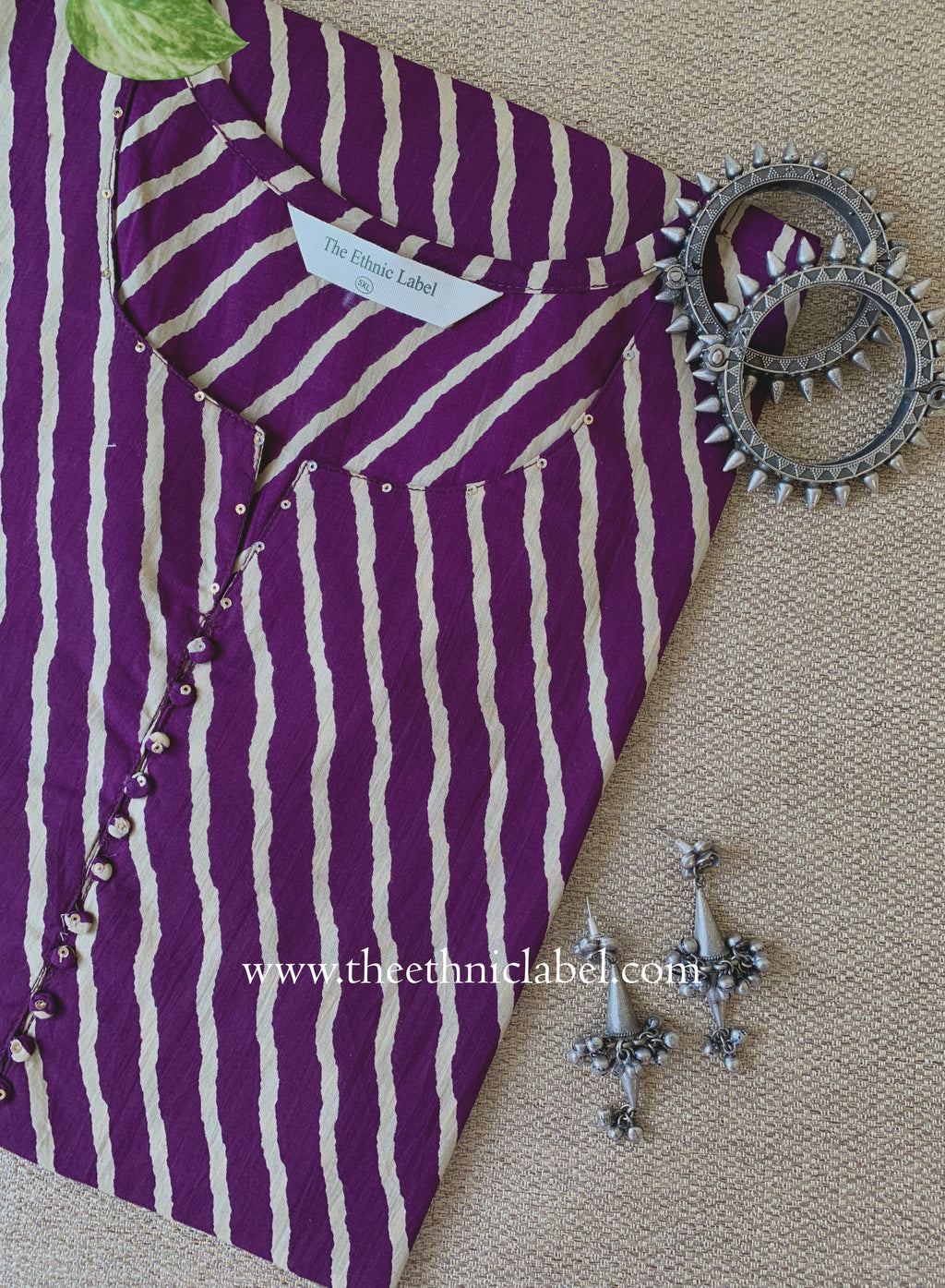 "Tamanna" Wine Lehirya Cotton kurta - Big Size