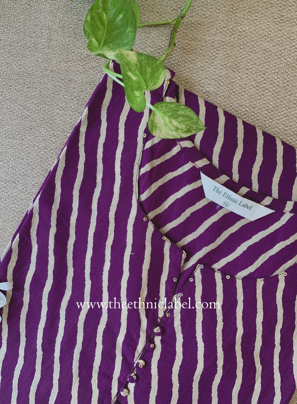 "Tamanna" Wine Lehirya Cotton kurta - Big Size
