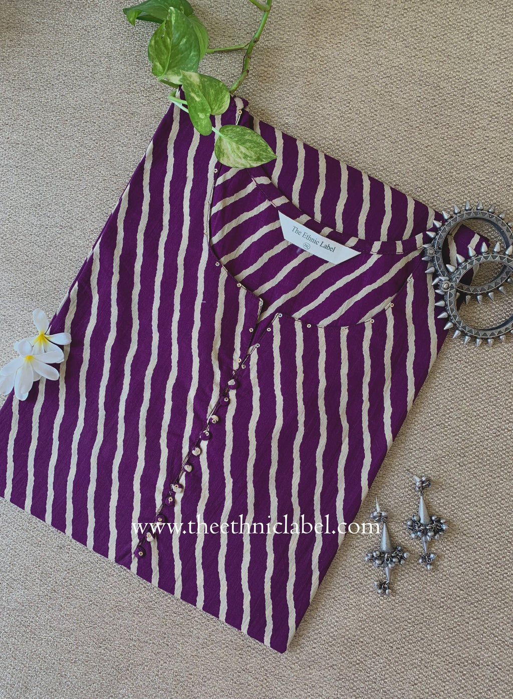 "Tamanna" Wine Lehirya Cotton kurta - Big Size