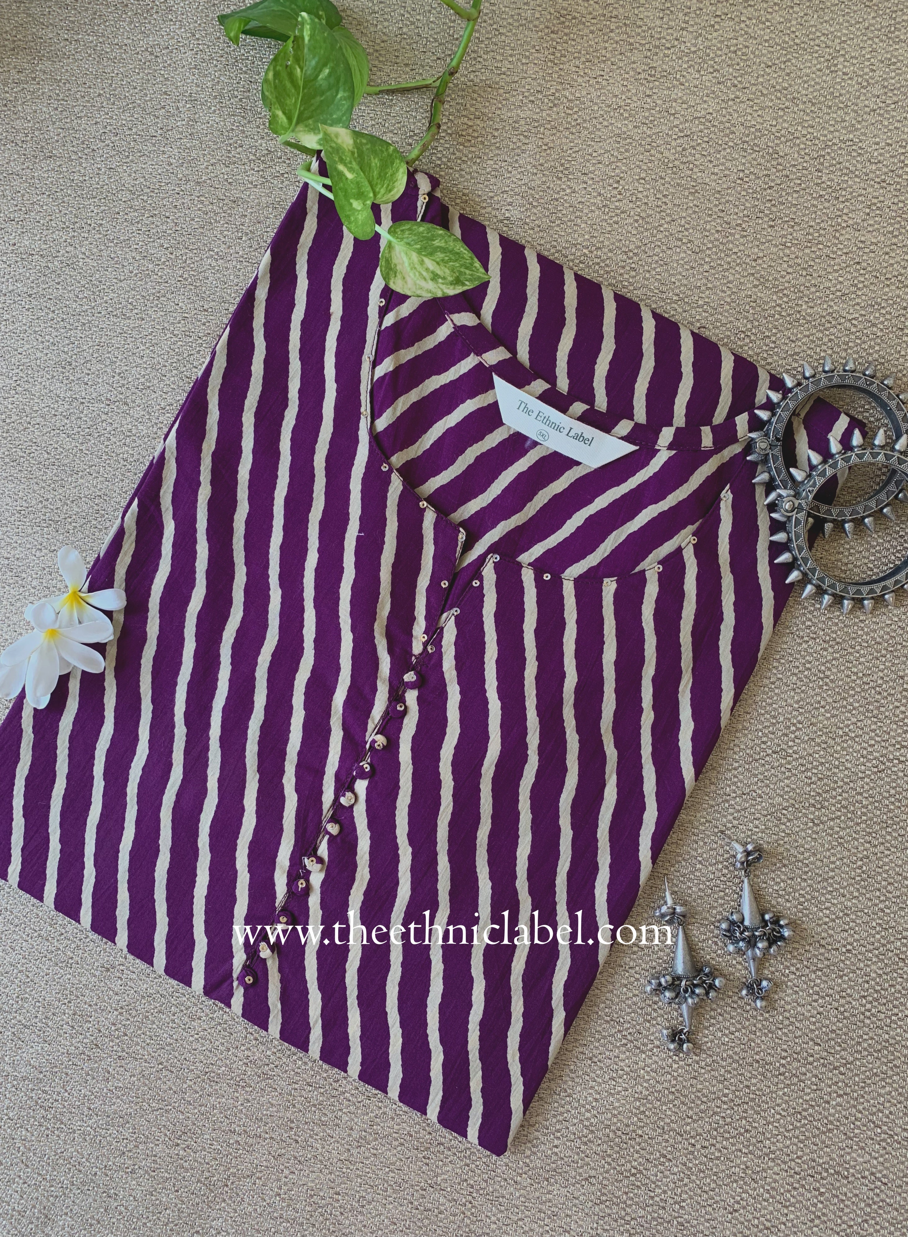 "Tamanna" Wine Lehirya Cotton kurta - Big Size