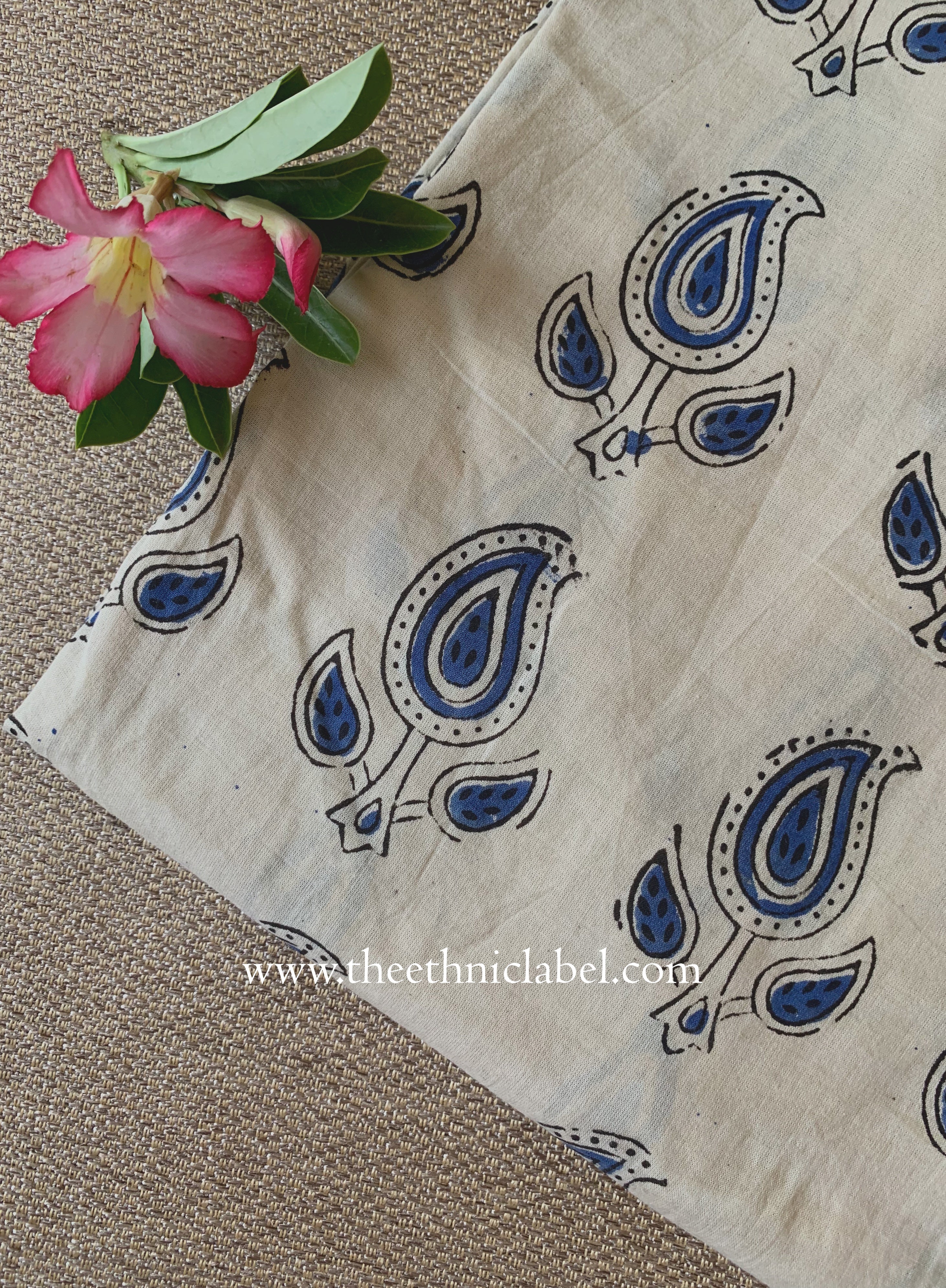 "Sona" Beige Block Printed Cotton kurta - Big Size