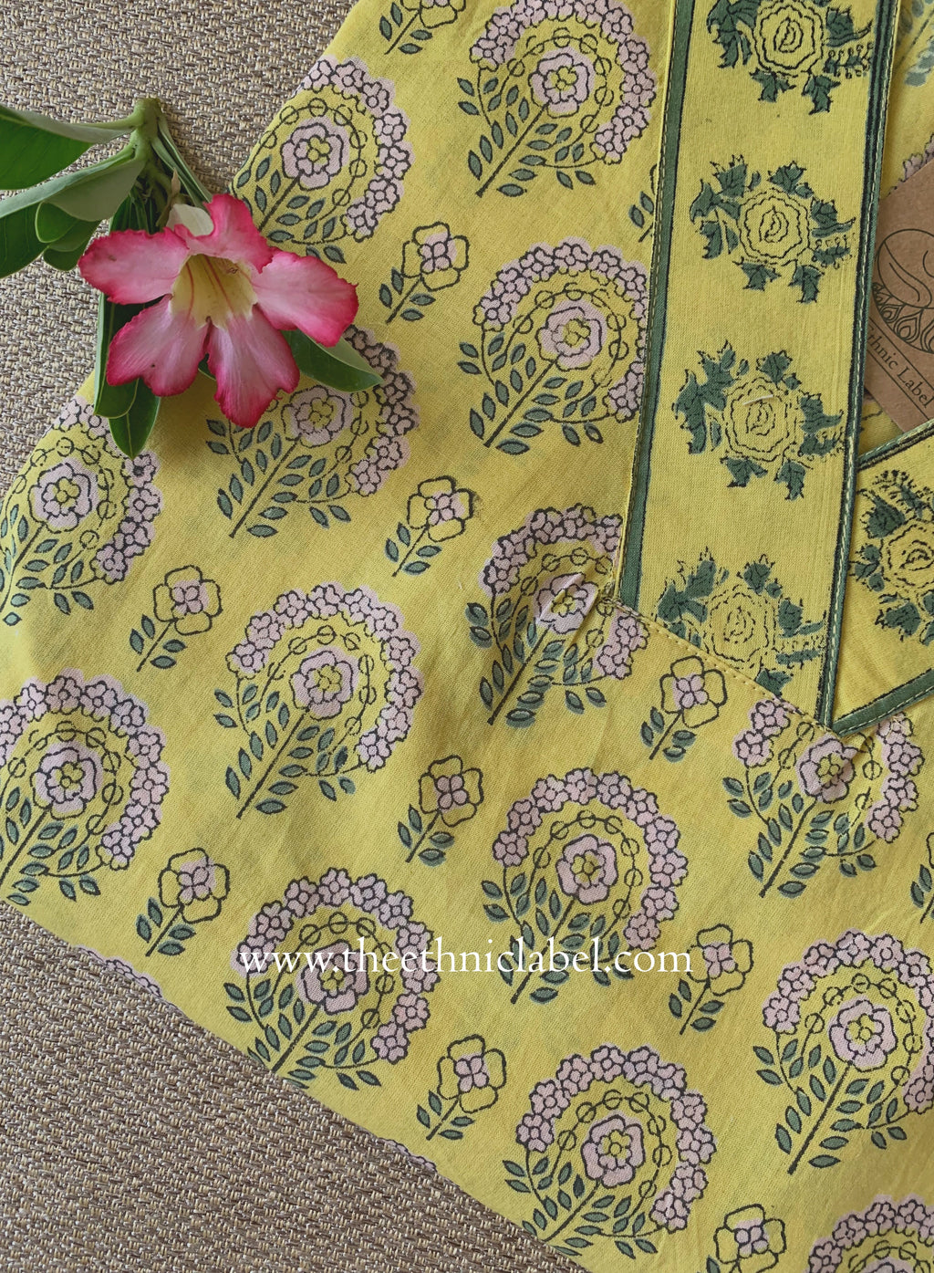 "Chinar" Hand Block Printed Yellow Cotton kurta