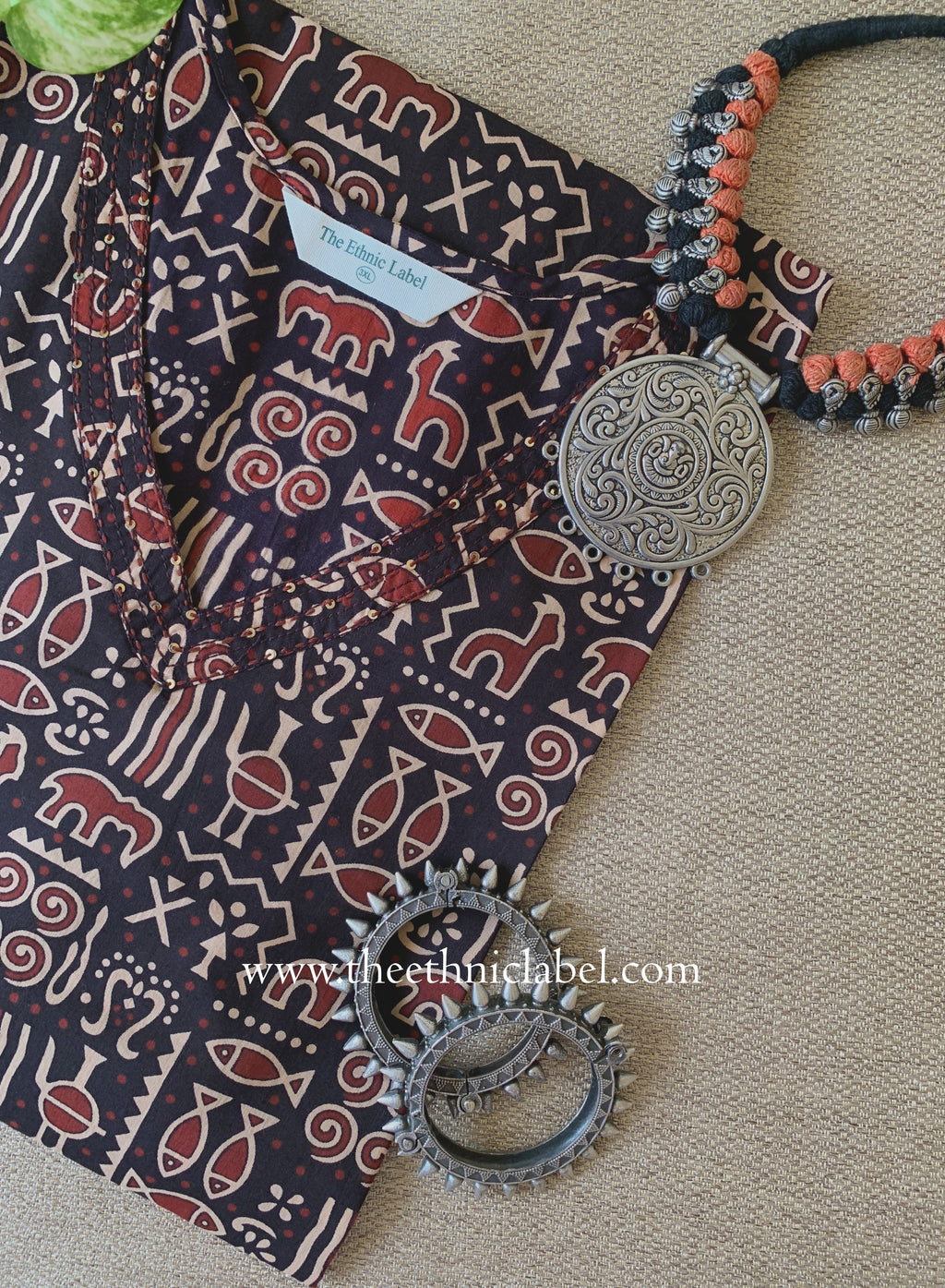 "Sayani" Black Cotton kurta - Big Size