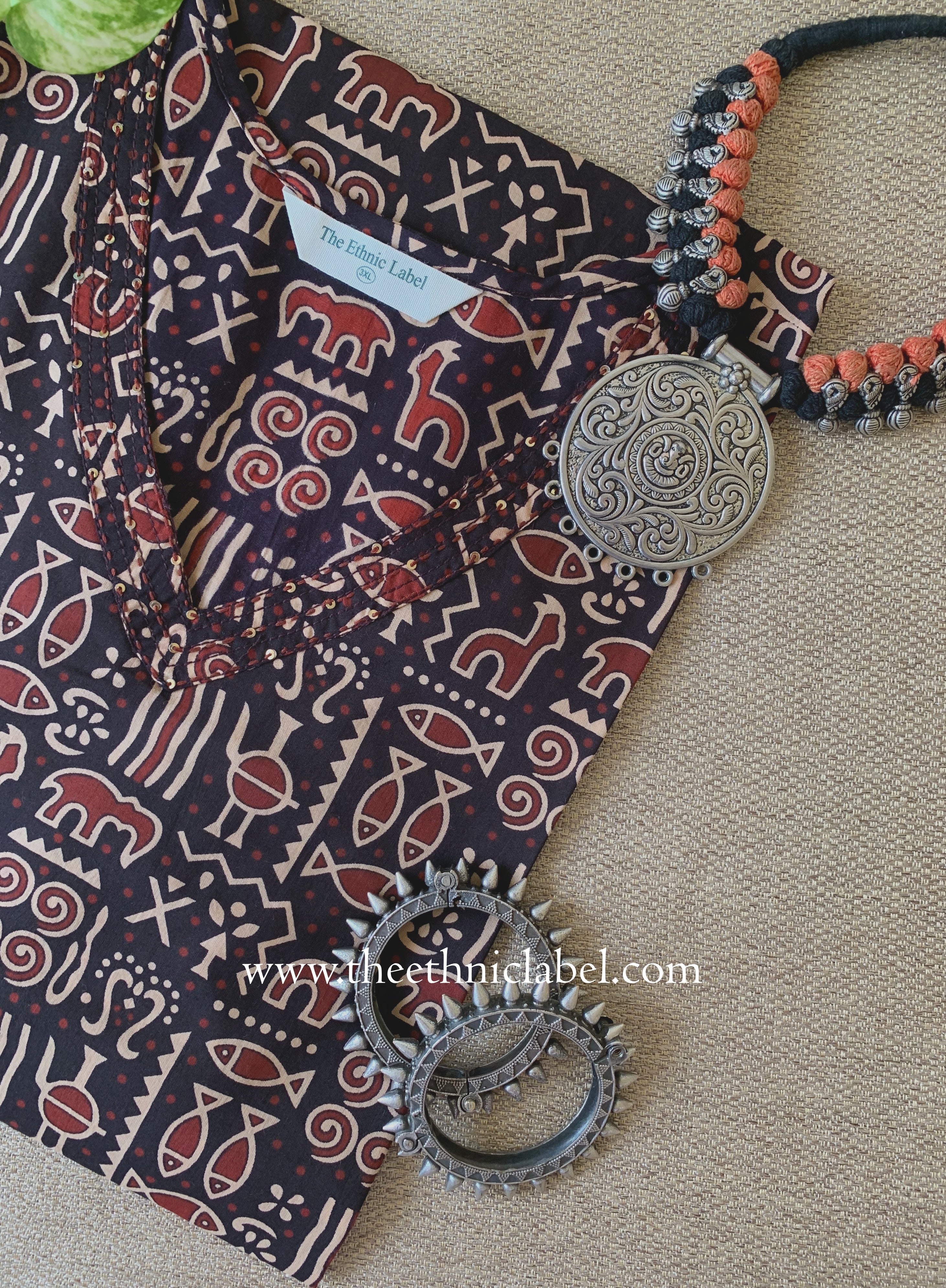"Sayani" Black Cotton kurta - Big Size