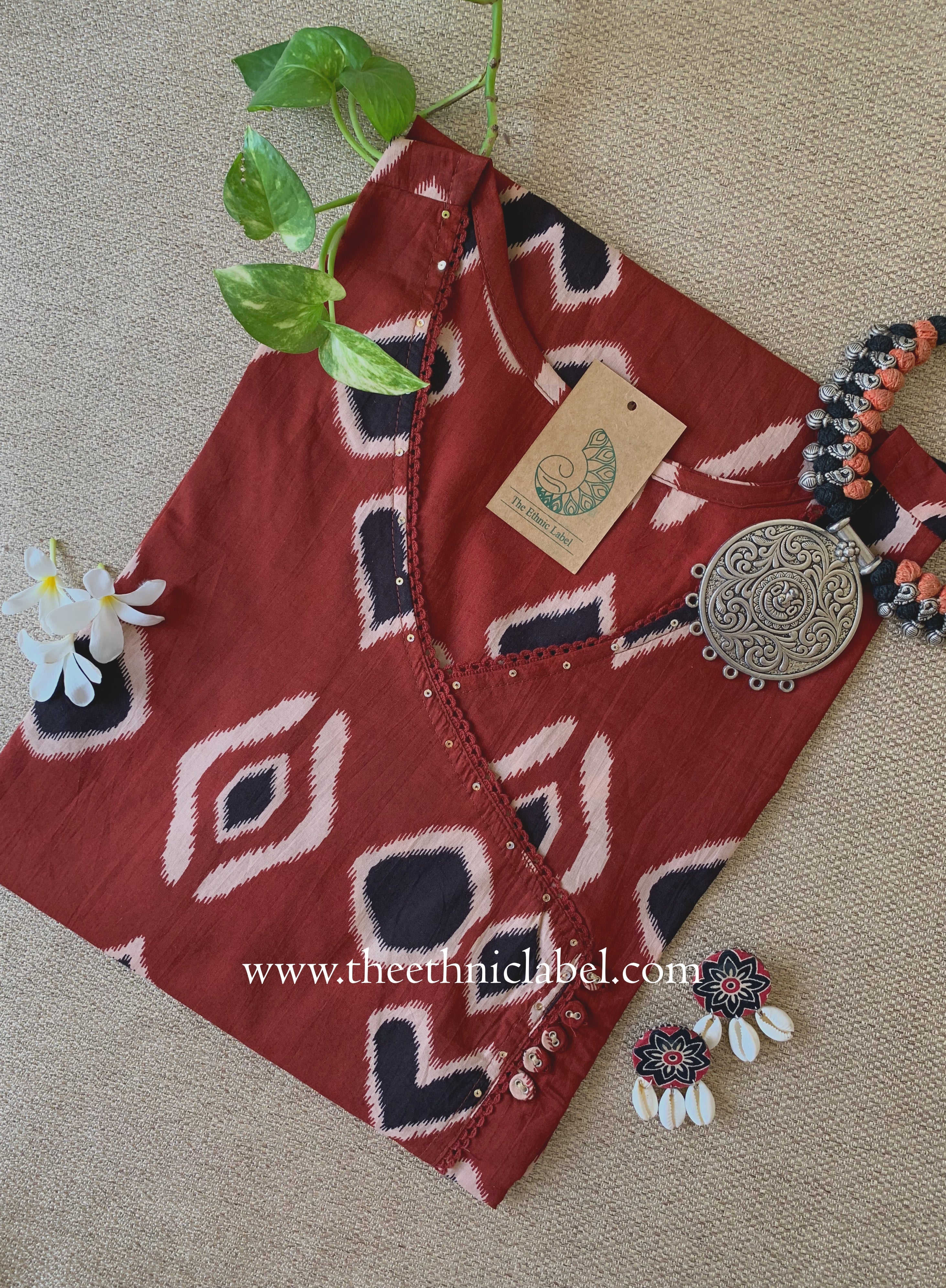 "Falak" Maroon Cotton kurta - Big Size