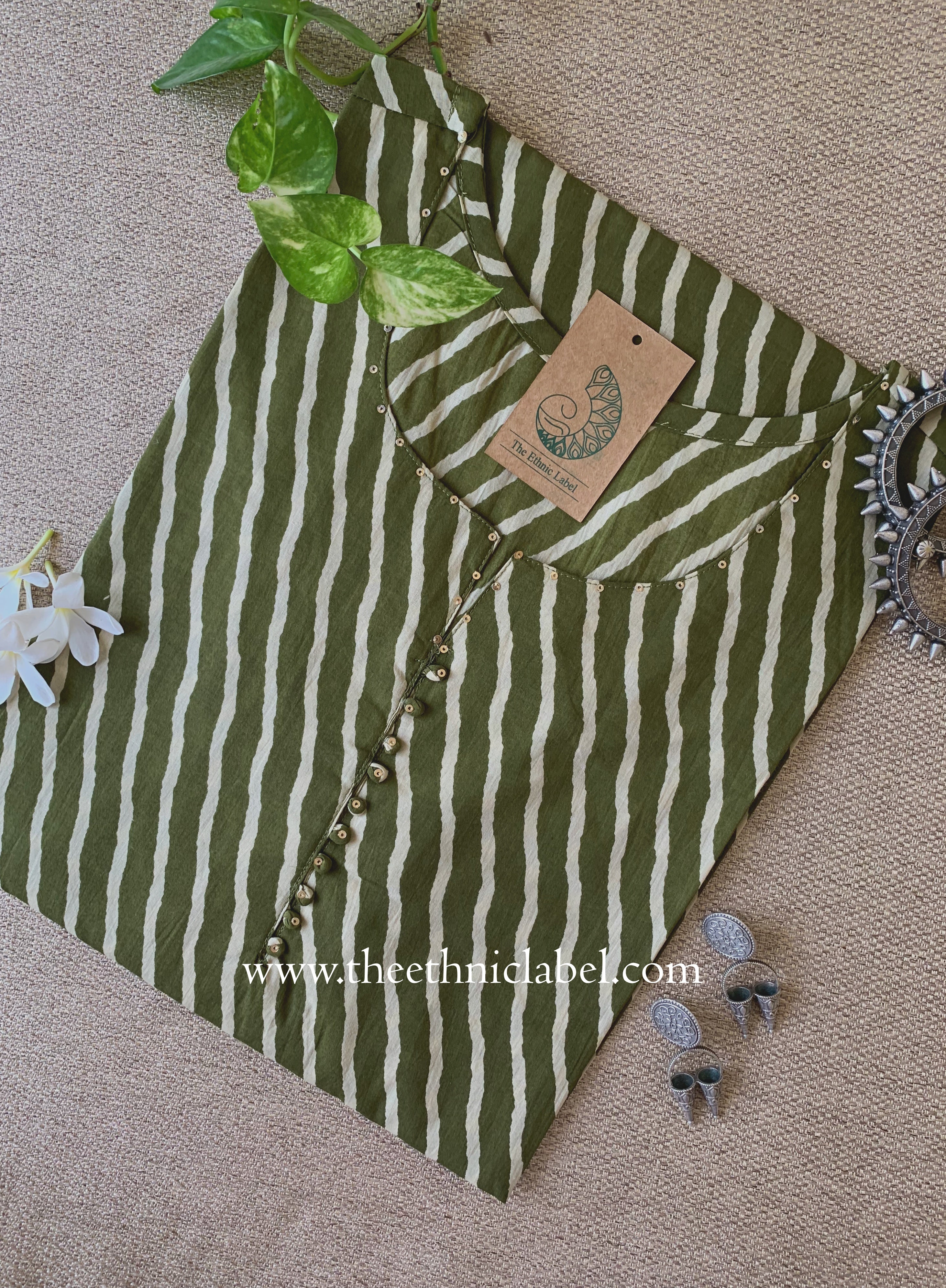 "Tamanna" Mehndi Lehirya Cotton kurta - Big Size
