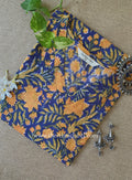"Seema" Blue Block Printed Cotton kurta - Big Size