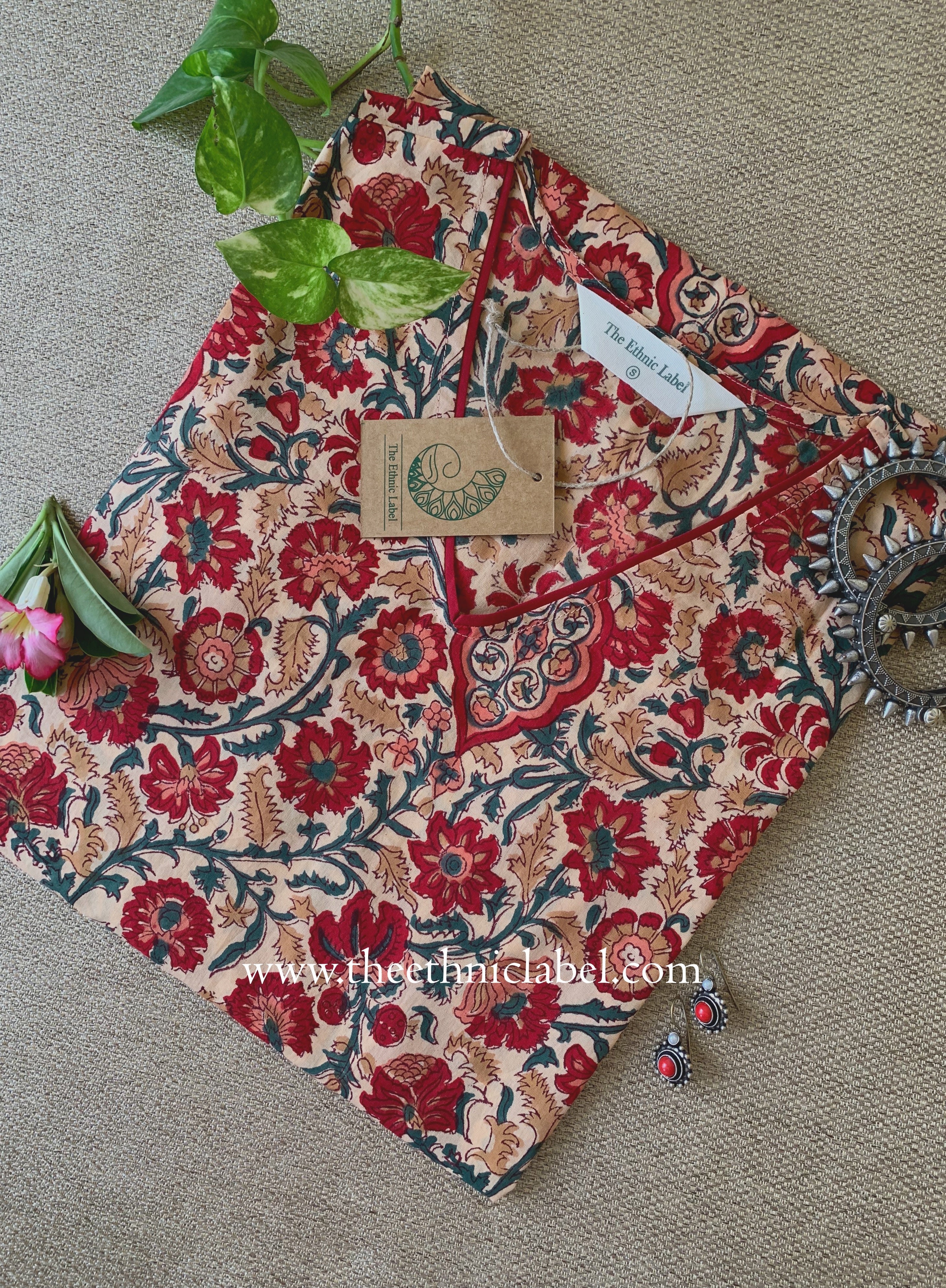 "Bela" Hand Block Printed Beige Cotton kurta