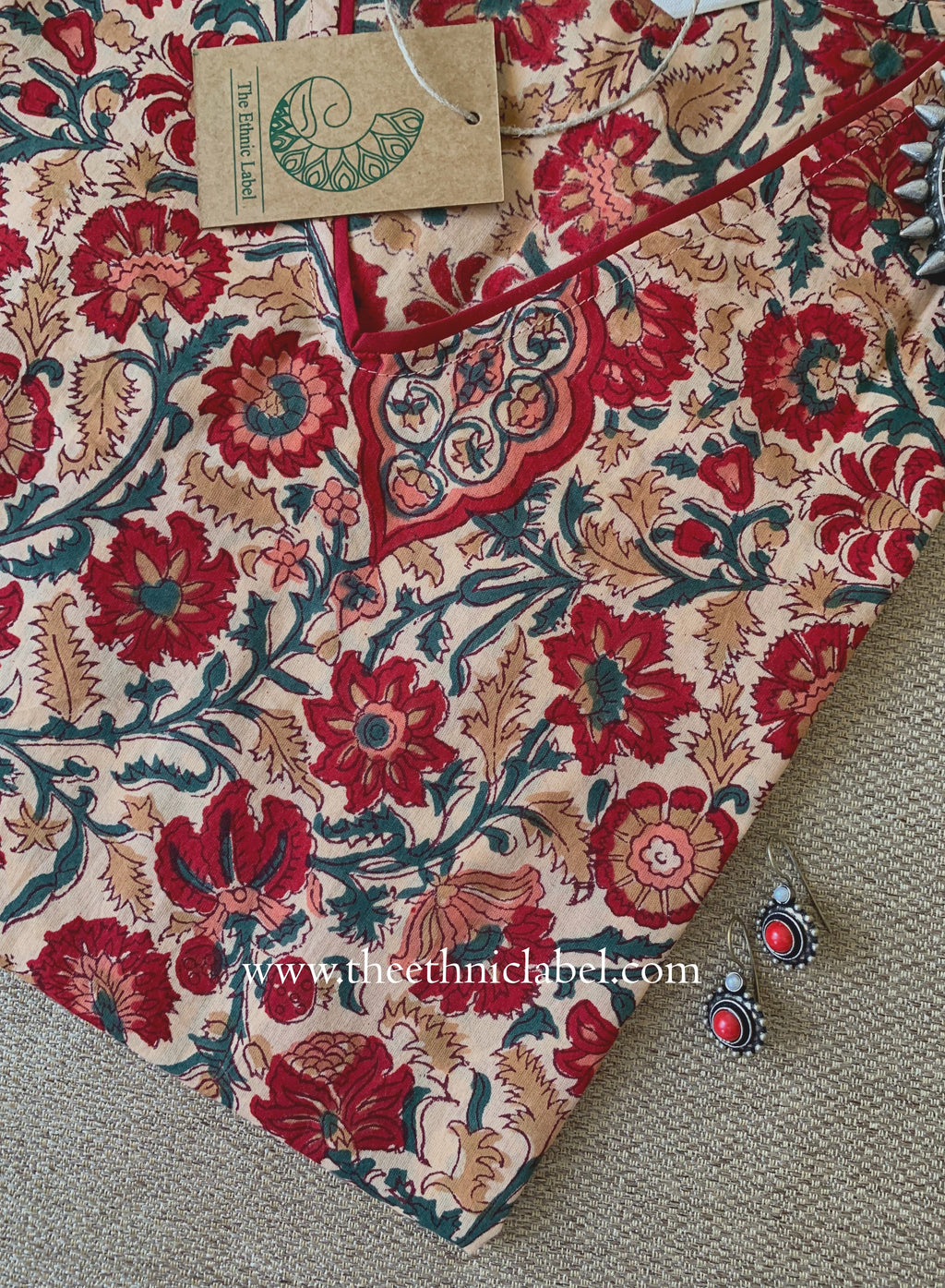 "Bela" Hand Block Printed Beige Cotton kurta